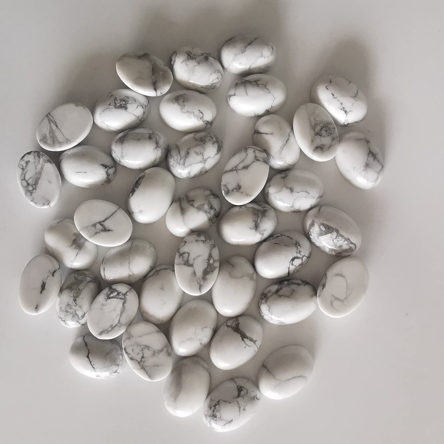 Loveliome 18x13mm Oval Cabochons Flatback Crystal Stone Gemstones Beads for Jewelry Making DIY Pack of 10, White Howlite Turquoise