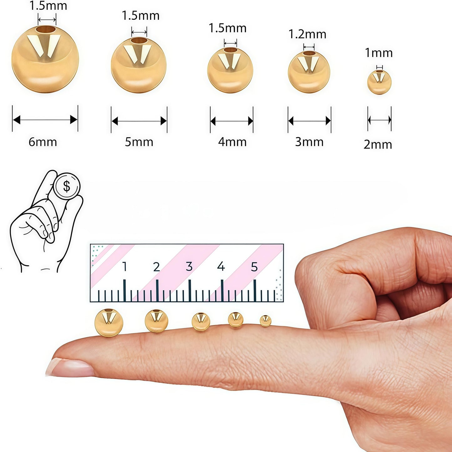 450pcs 14K Gold Filled Round Spacer Beads Seamless Ball Beads for DIY Jewelry Bracelet Necklace Making Findings (14K 2mm)