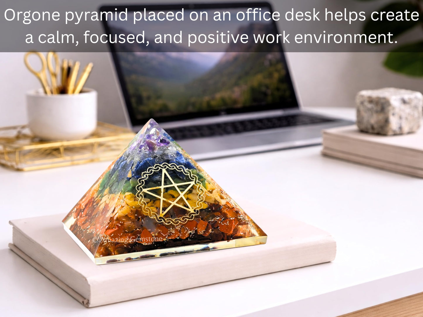 Amazing Gemstone Large Orgone Pyramid | Natural Chakra Pyramid Crystal | Pentacle Orgonite Pyramid | Organ Pyramids Positive Energy Healing