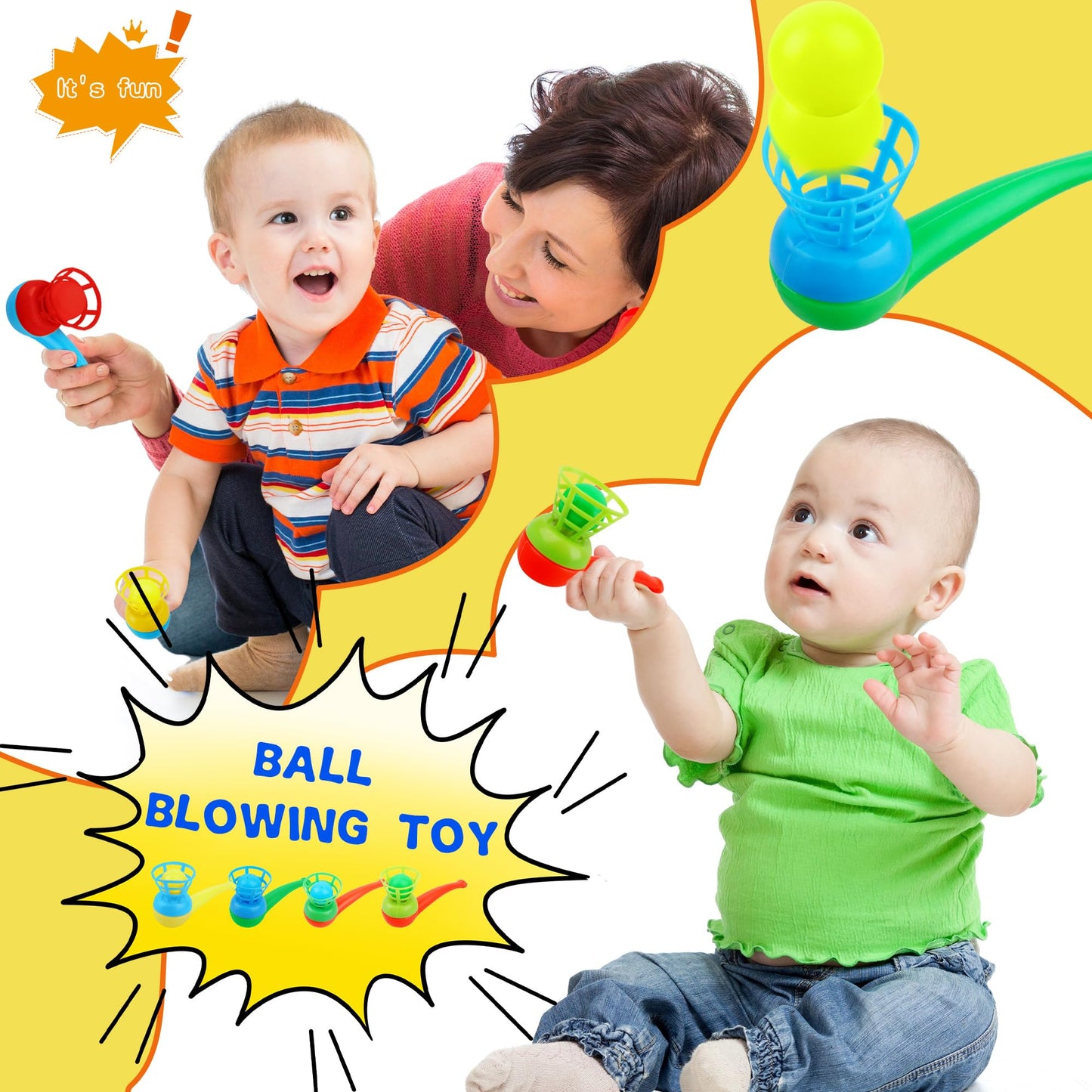 Octaday 40 Pcs Floating Blow Pipe Balls Random Color Ball Blowing Toy Balance Blowing Toys for Kids Party Supplies