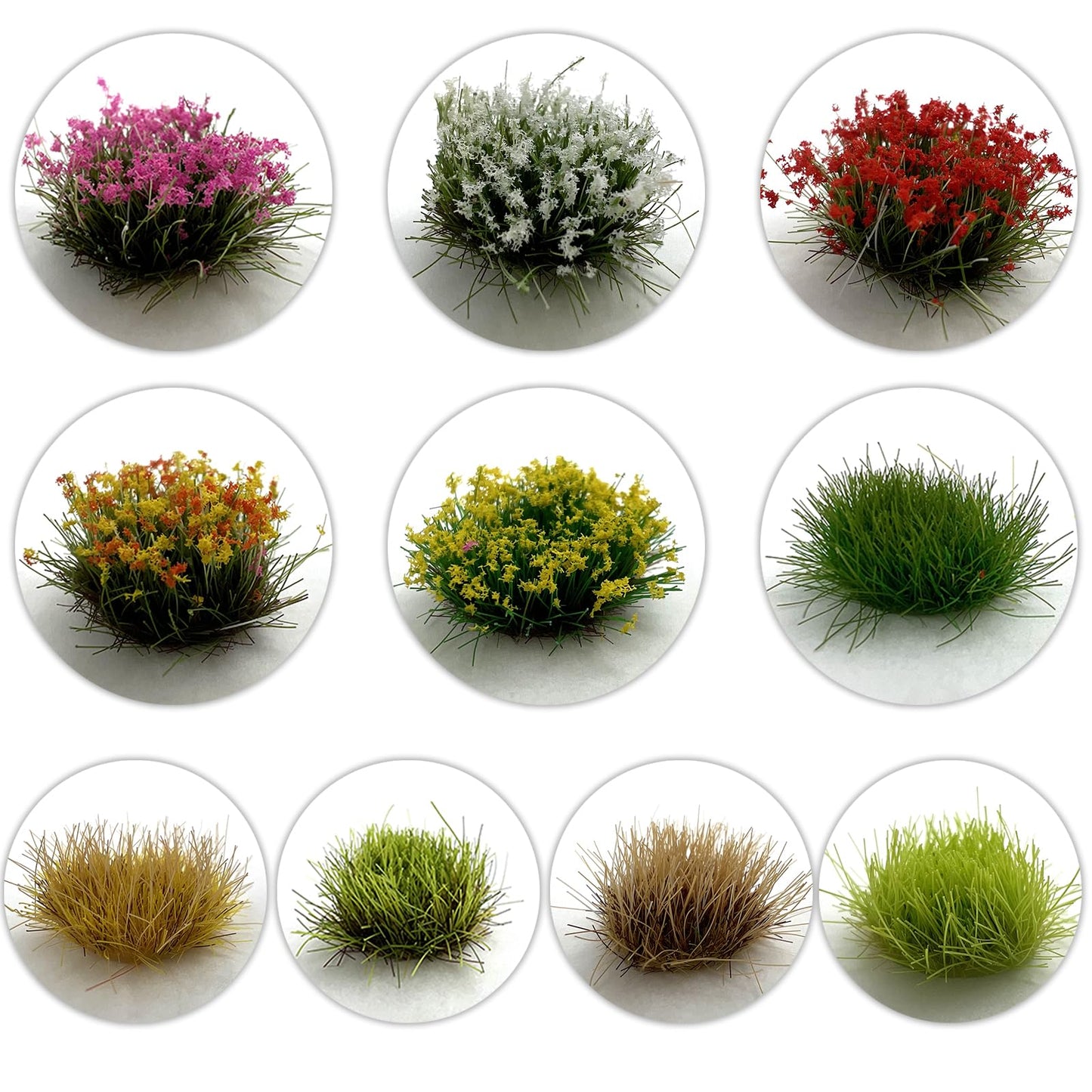 ZZZ SAN ZHI 140-Piece Mixed Grass & Flower Tufts Miniature Scenery Set, for Diorama Railway Train Car Model Landscape Decoration