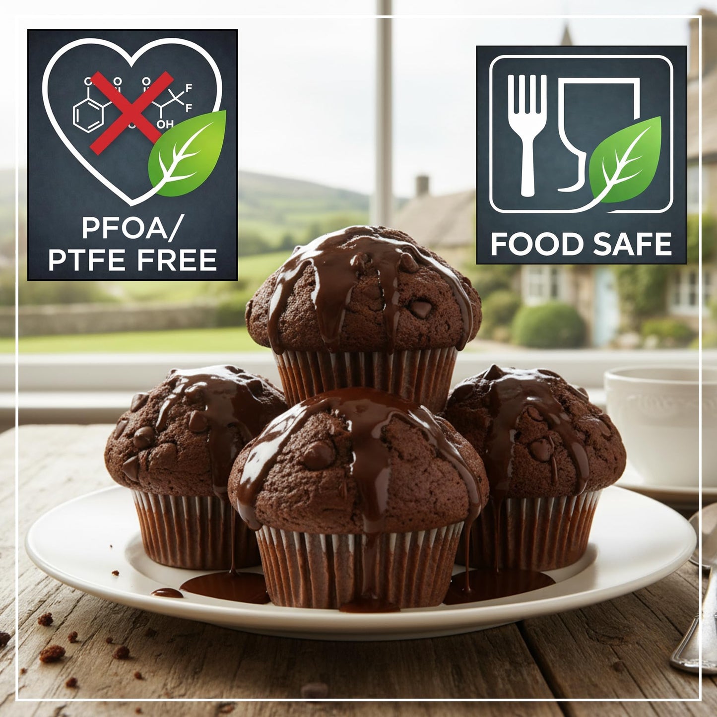 Wrenbury Jumbo Muffin Pan 6 Cup - Nonstick XL Deep Muffin Pan for Baking 4" Cup - Oversized Extra Large Cupcake Mold - Dishwasher Safe - PTFE Free - 446°F Oven Safe