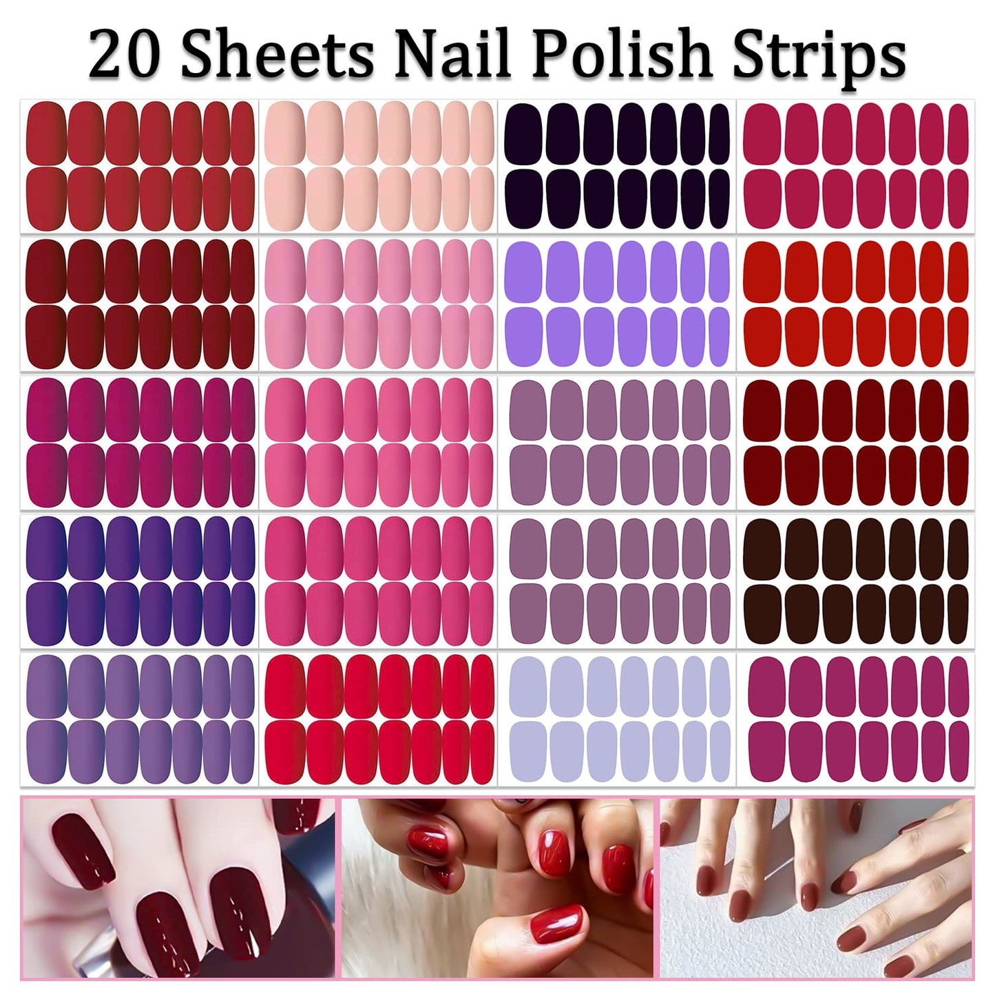 SILPECWEE 20 Sheets Solid Color Matte Nail Polish Strips Self Adhesive Nail Strips Real Nail Polish Nail Stickers Full Nail Wraps for Women Nail Art Stickers with 1pc Nail File