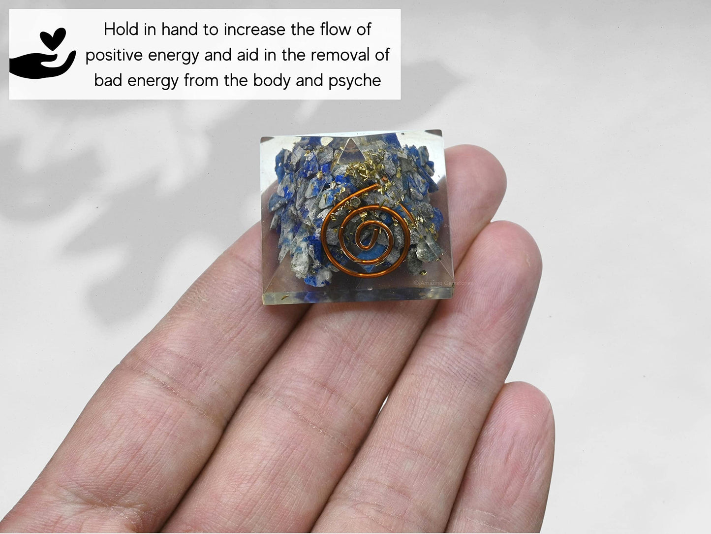 Amazing Gemstone Lapis Lazuli Orgone Pyramid - 30mm Small Orgonite Pyramids with Crystals and Healing Stones - Authentic Organite Gifts