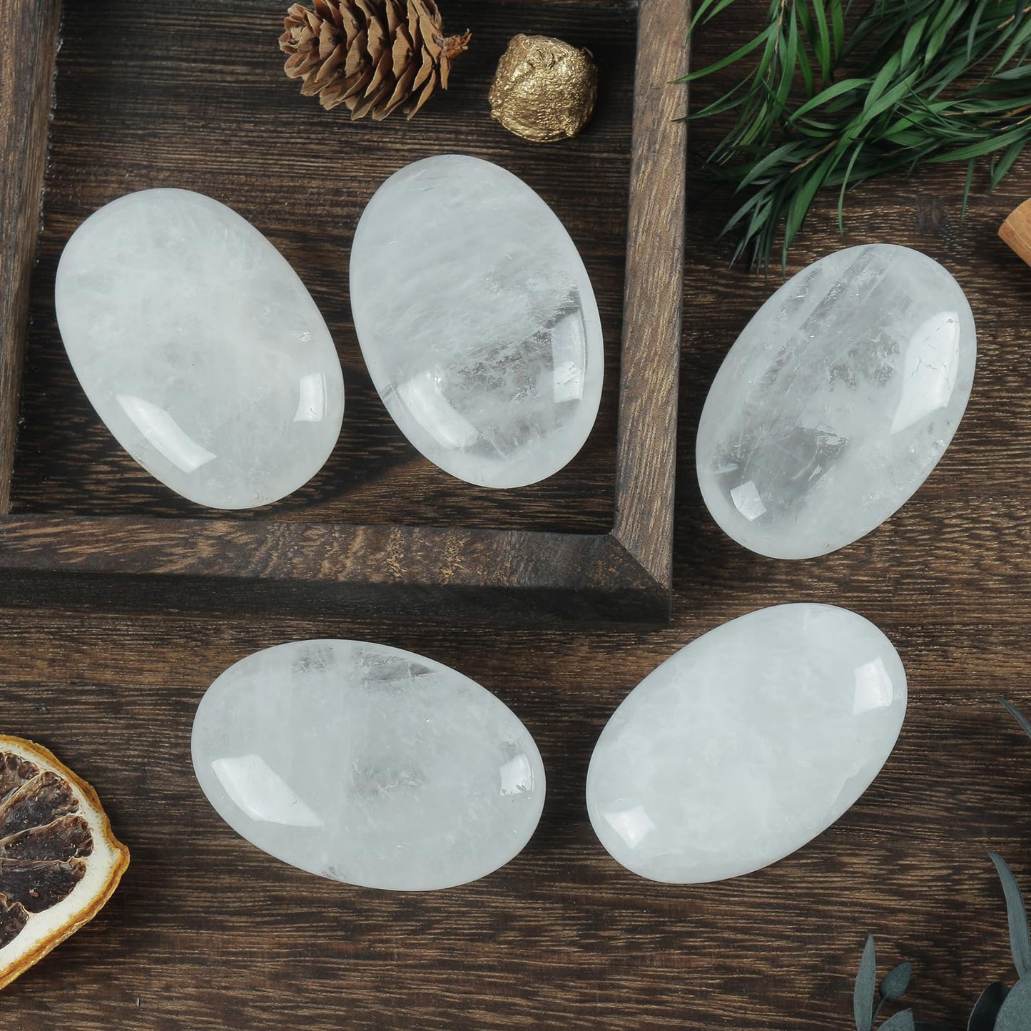 Loveliome Natural Rock Quartz Oval Polished Worry Stones, Healing Crystal Indoor Fountain Stones Massage Energy Anxiety Relief Items