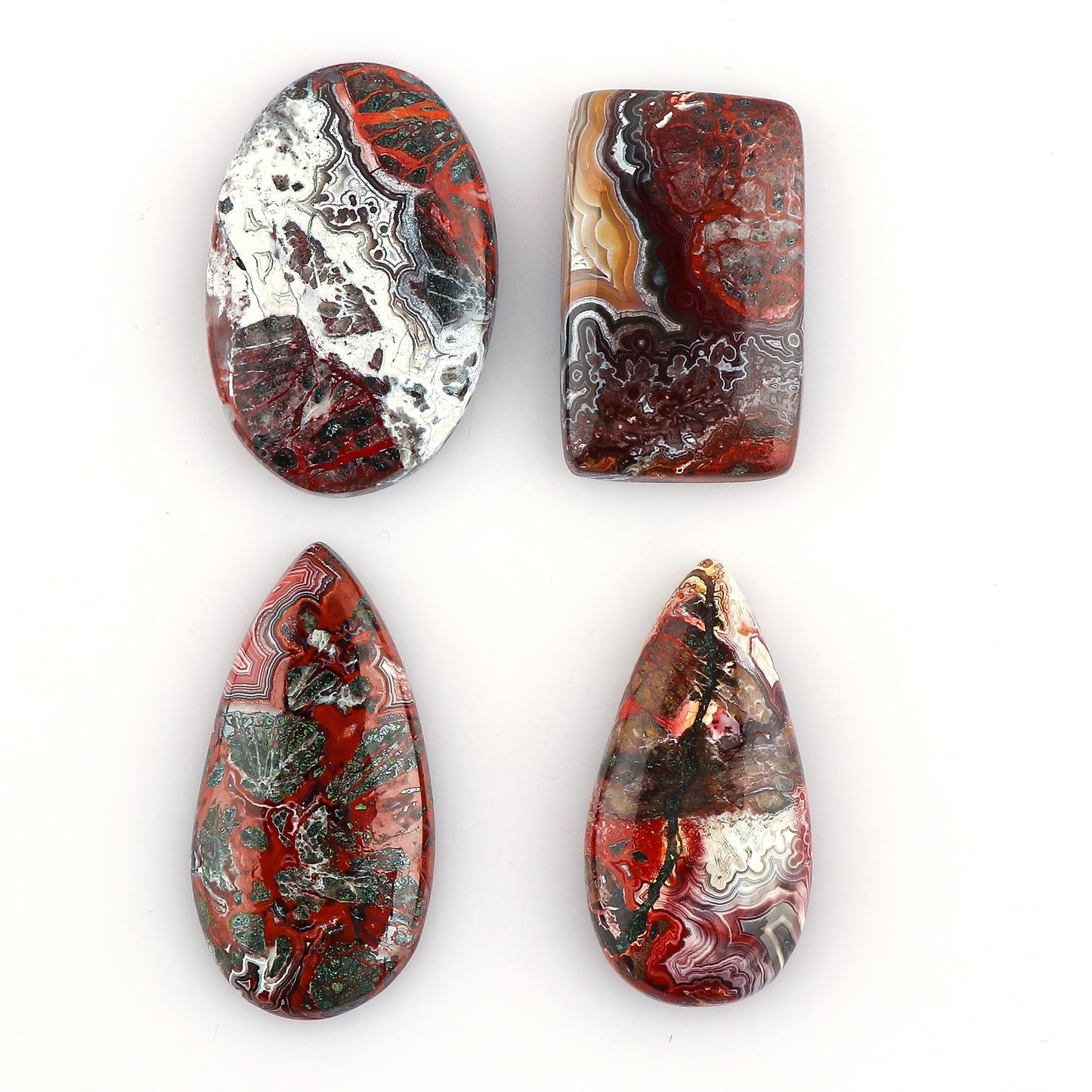 CRYSTALIS Wholesale 4pcs Natural Crazy Lace Agate Loose Gemstone Bulk Cabochons Jewelry Making Supply, Chakra & Healing Polished Stones, Wire Wrapping, DIY, Gem Collection