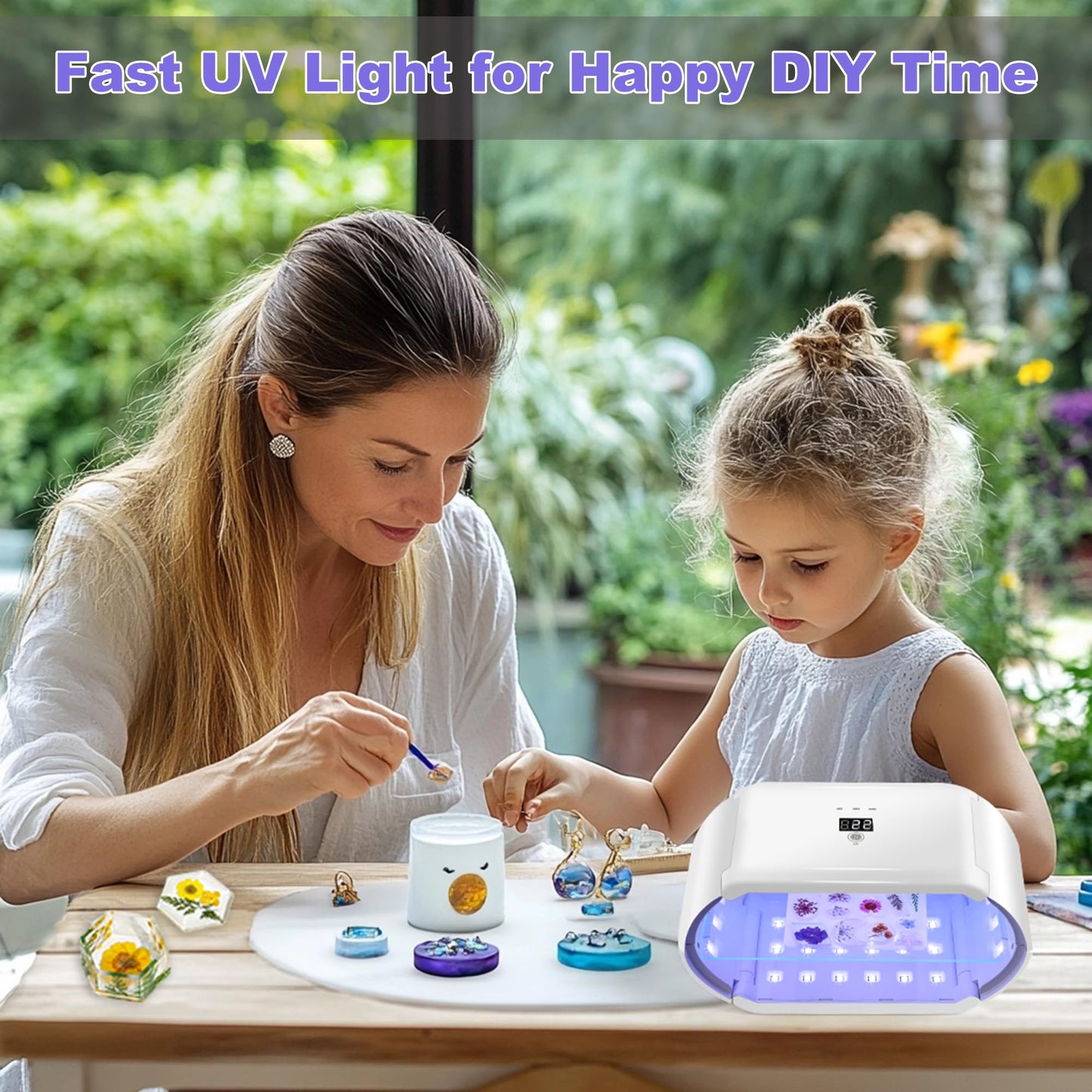 ENERFUN UV Light for Resin - Fast Curing UV Resin Light with Adjustable Time Setting Large Size 48W Two-Sided Portable Foldable UV Lamp with Silicone Mold Gloves