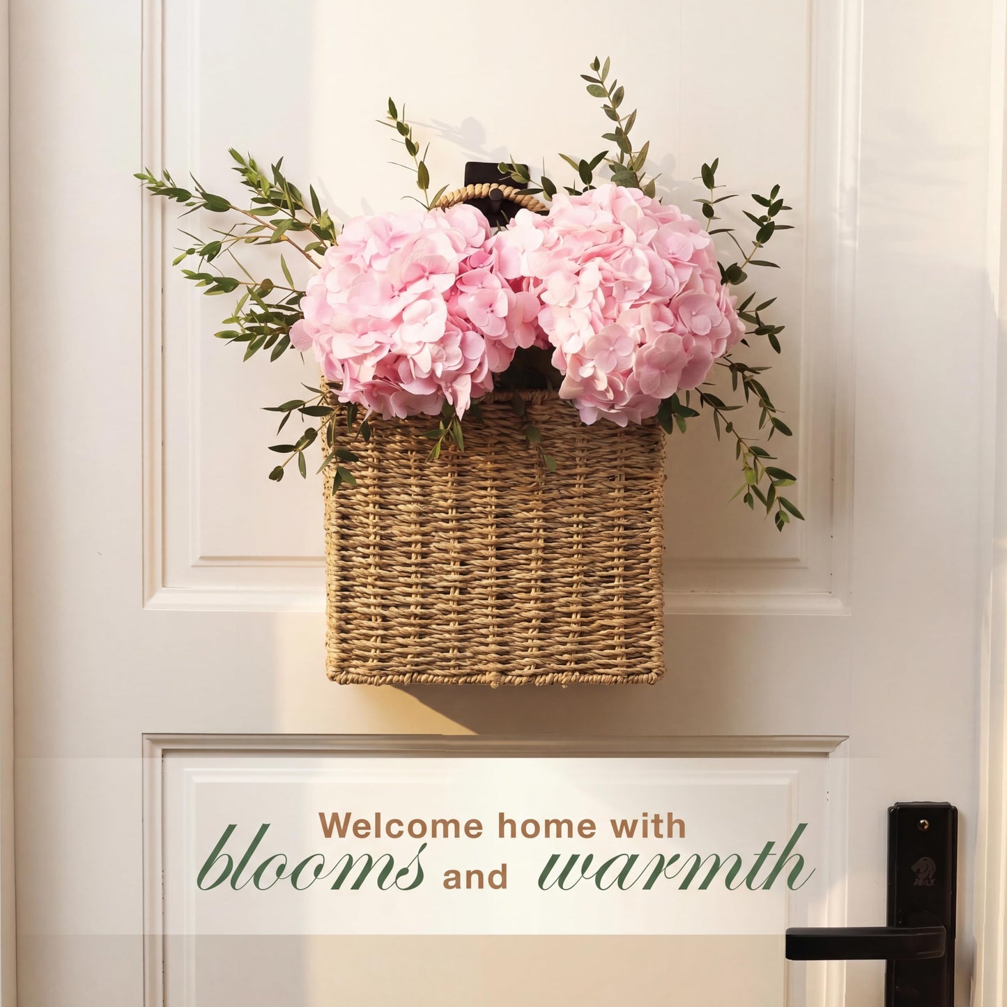 Set of 2 Wicker Hanging Basket for Organizing, Front Door, Mail, Flowers - Woven Wall Baskets for Storage (Natural Seagrass)