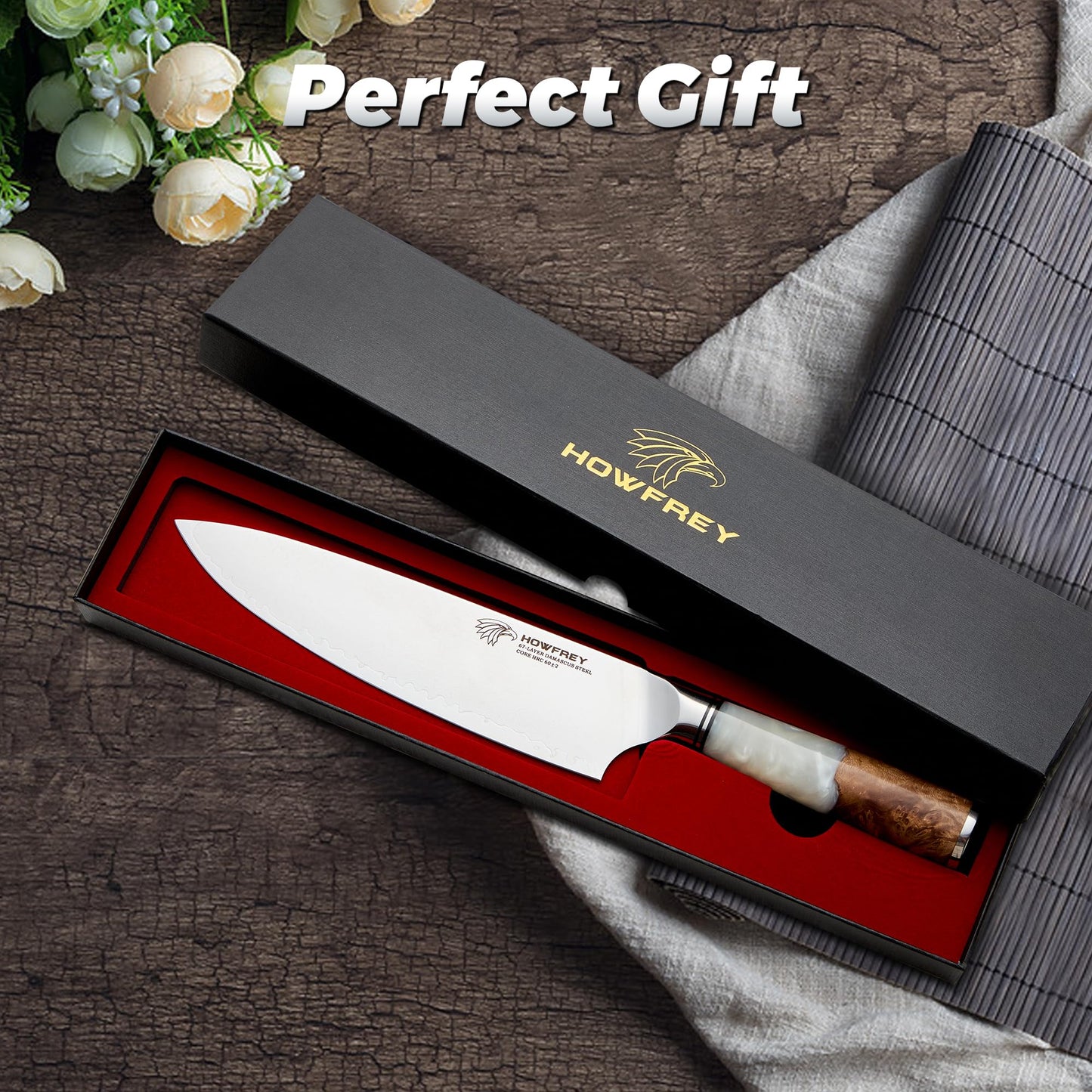 Damascus Chef Knife 8 Inch, 67-Layer Japanese Kitchen Knives Sharp VG-10 High Carbon Stainless Steel with Ergonomic Pakkawood Handles, Elegant Gift Box Packaging for Home and Kitchen
