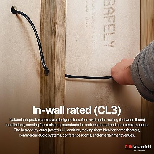 Nakamichi 16/2 (250-Foot) in-Wall & Direct Burial (UL CL2 CL3 Rated) Oxygen-Free Copper (OFC) 2-Conductor Speaker Cable Wire, Outdoor In-Ground, in-Ceiling, Riser, Black (16AWG / 250ft / 76.21m)