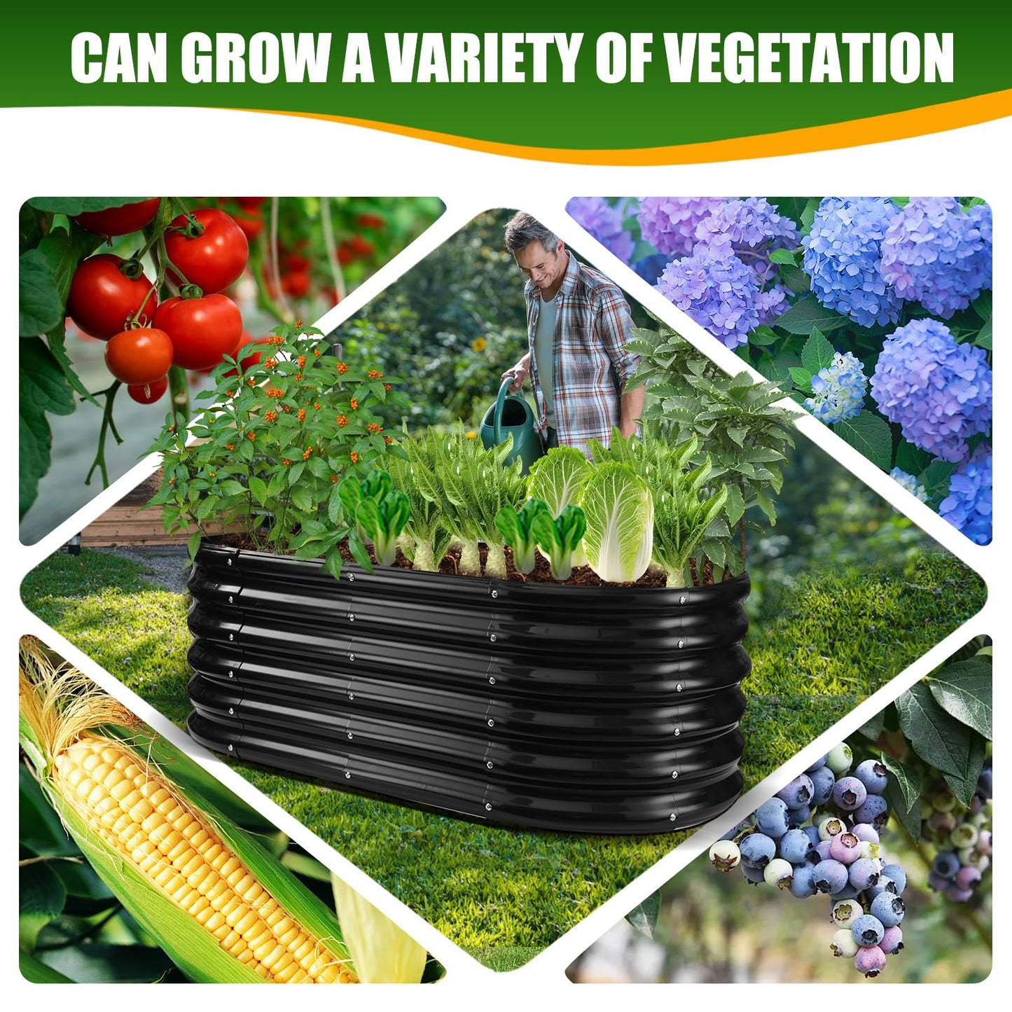 TBMLC 17" Tall Elevated Oval Metal Raised Garden Bed - 4ft x 2ft in Size and 0.8MM Thick Durable Planter Bed/Box for Vegetables Flowers Succulent at Patio/Garden Outdoor (Black, 4X2X1.4 FT)