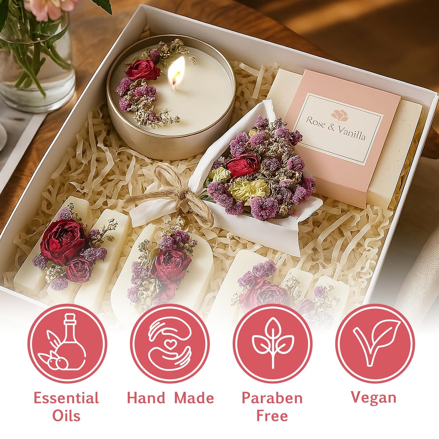Mother’s Day & Birthday Basket for Mom – Luxury Gift Box with Candle, Ready to Gift Floral Keepsake, Thoughtful Mom Present from Daughter or Son