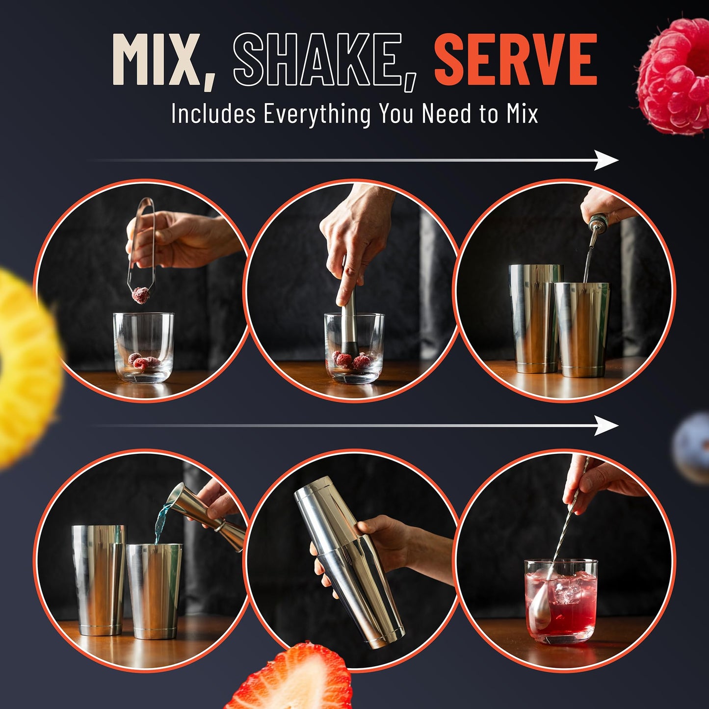 Mixology Bartender Kit with Boston Cocktail Shaker - 9pc Stainless Steel Bar Tool Set - Drink Mixer, Cocktail Accessories, Home Bar Essentials, Martini Barware Set, Men or Women Bartending Gift