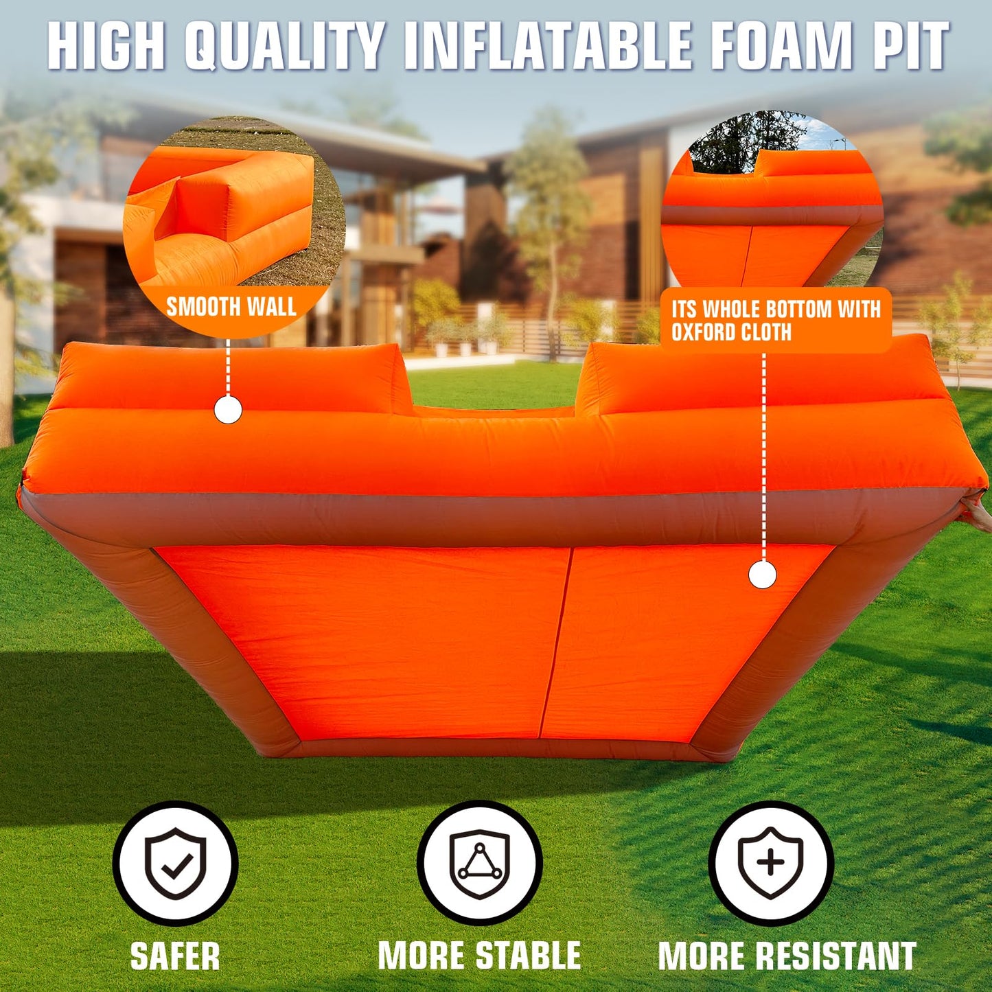 WARSUN Foam Ball Pit 10x10Ft with Built-in Fan Ball Pit Inflatable for Kids Toddlers, Hours of Fun Activity（Organe）
