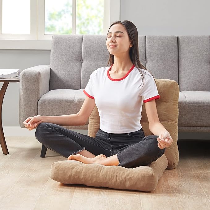 Meditation Floor Pillow, Square Large Pillows Seating for Adults, Tufted Corduroy Floor Cushion for Living Room Tatami, Coffee Brown 22x22 Inch, 1 Count (Pack of 1)