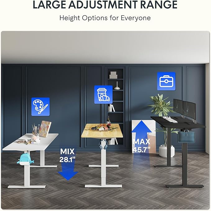 FLEXISPOT One-Piece Electric Standing Desk, 60 x 24 Inches Adjustable Desk with Seamless Desktop, Memory Controller Height Adjustment (Black Frame + Black Desktop, 2 Packages)