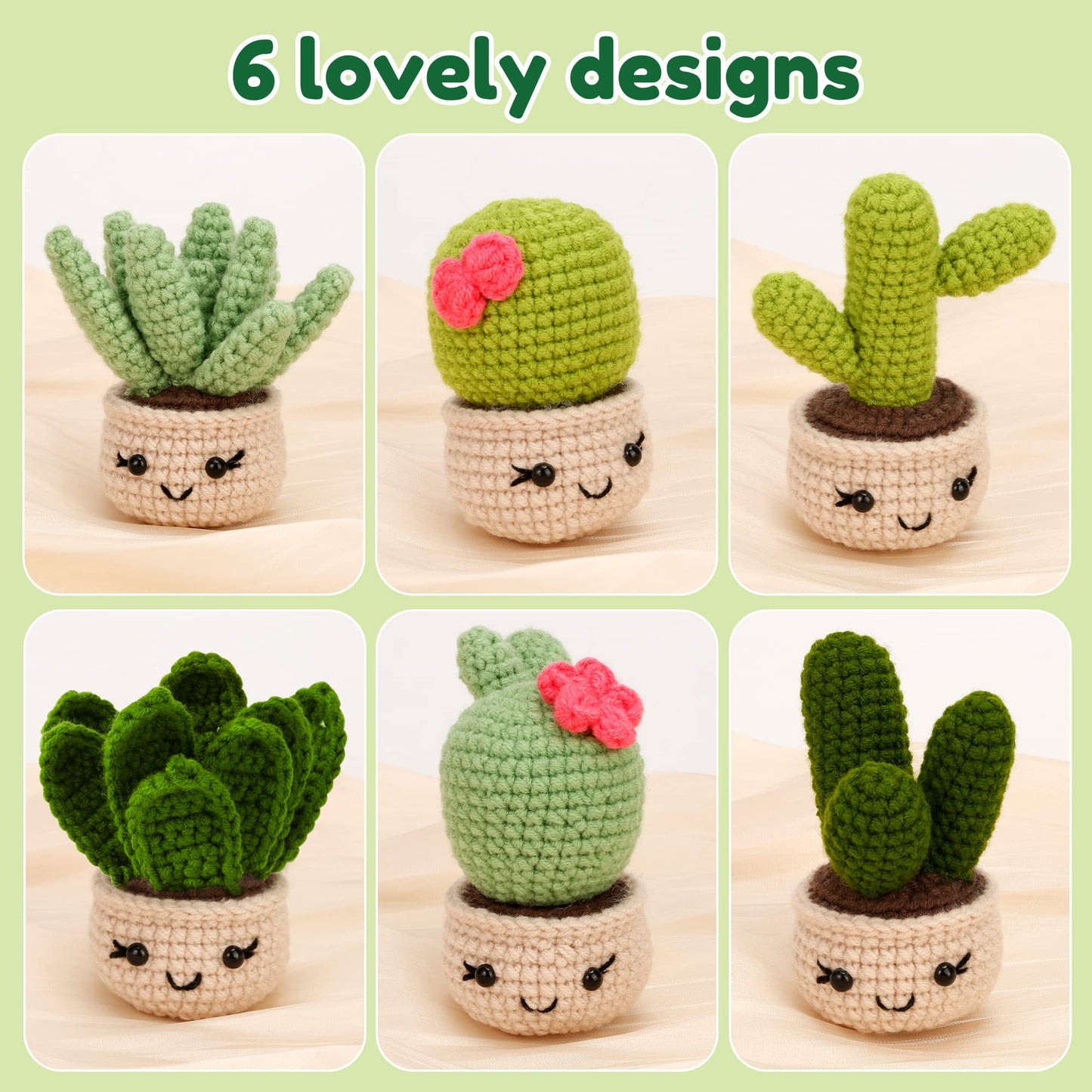 Karspor Crochet Beginner Kit, Beginner Crochet Starter Kit for Adult, Crochets Set- 6 PCS Crocheting Succulents, Step-by-Step Instructions & Video Tutorials, Learn to Knitting Kits for Adults Beginner
