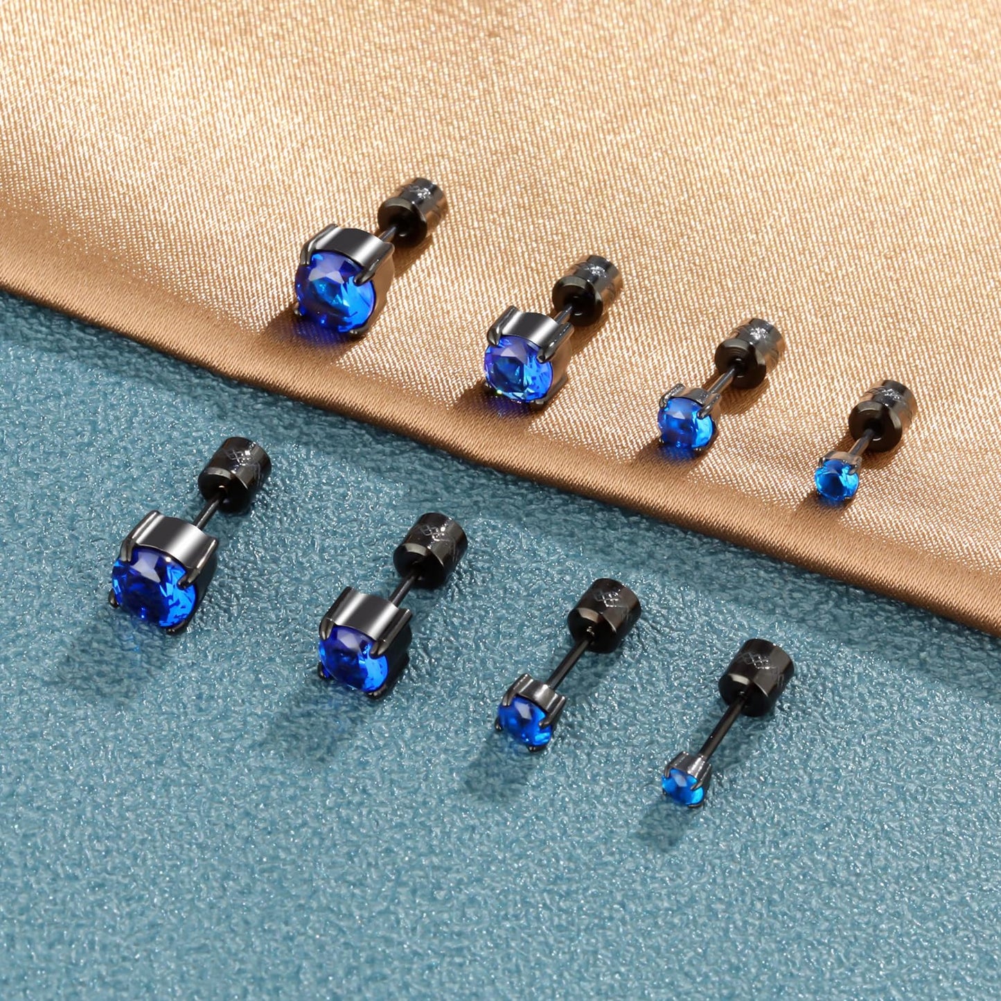 ZQGOFPT 7 Pairs Titanium Hypoallergenic Earrings, Rainbow 5A Cubic Zirconia Screw Back Studs, Women Men Surgical Stainless Steel Double Side Earrings, Piercing Sleeper Studs Jewelry