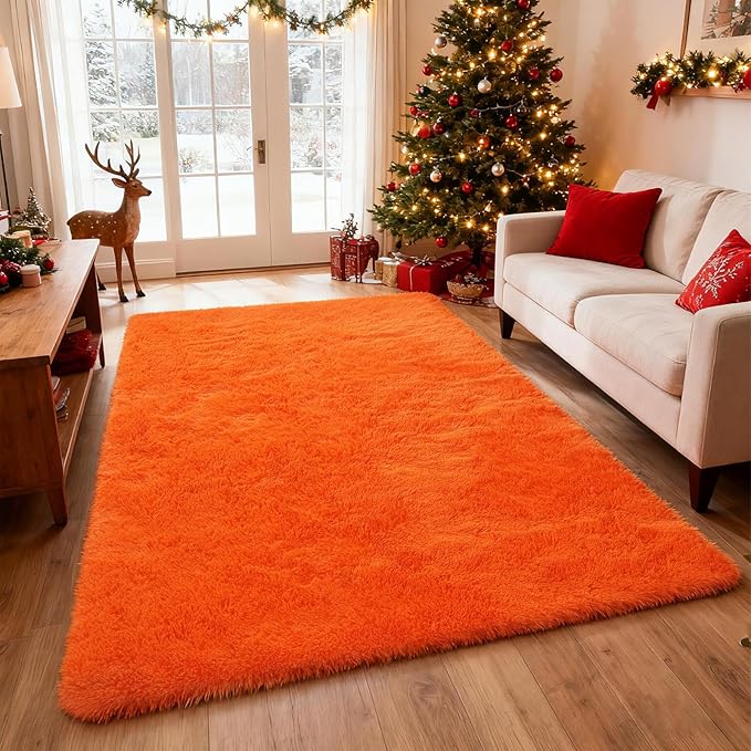 Orange Shag Area Rugs for Bedroom Living Room,6X9 Ultra Soft Fluffy Area Rugs for Dorm, Indoor Carpet Nursery Rugs for Kids Room Home Halloween Decor