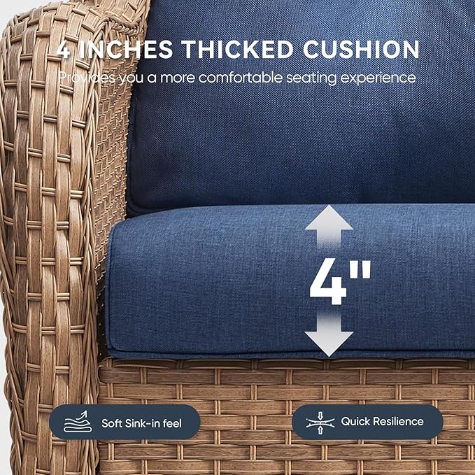 Patio Chair Cushions 4 Packs - Outside High Back Thick Water-Resistant Cushion 22x24 with Zipper Cover for Outdoor Glider Rocking Chairs Loveseat Couch – Blue/Crescent