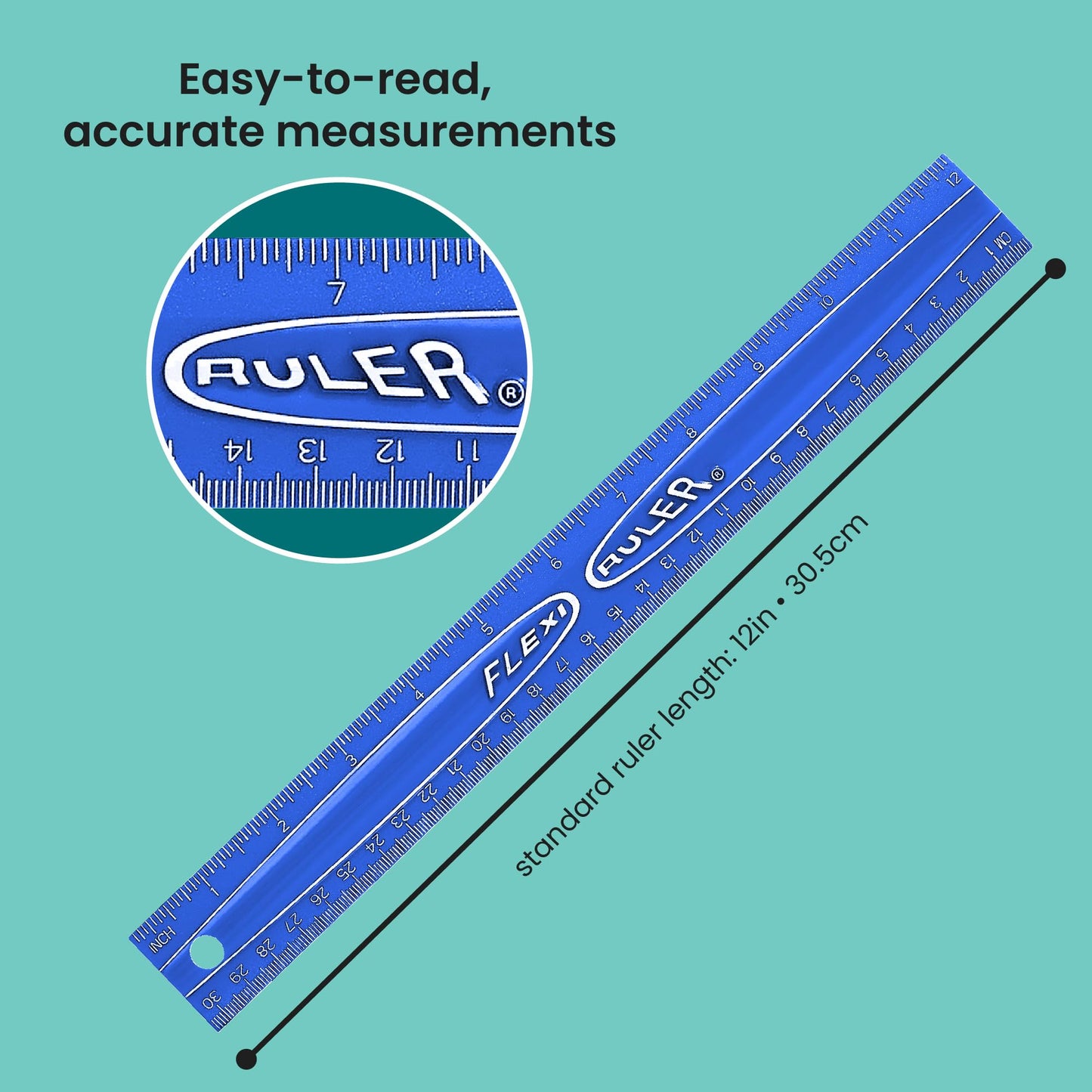 It's Academic Flexi Rulers, 12-inch Flexible Non-Breakable Ruler, 12-Pack, Blue