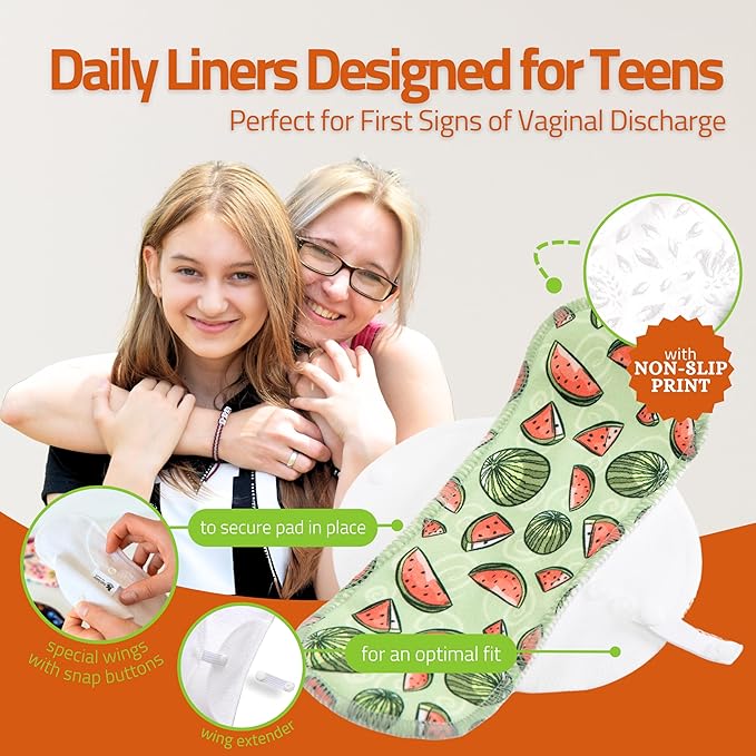 Non-Slip Reusable Panty Liners for Teen Girls (Small, 7-Pack); High-Temp Washable Organic Cotton Cloth Liners; Stay Fresh & Dry, Ultra-Thin, 100% Breathable, for Daily Vaginal Discharge Only (No PUL)