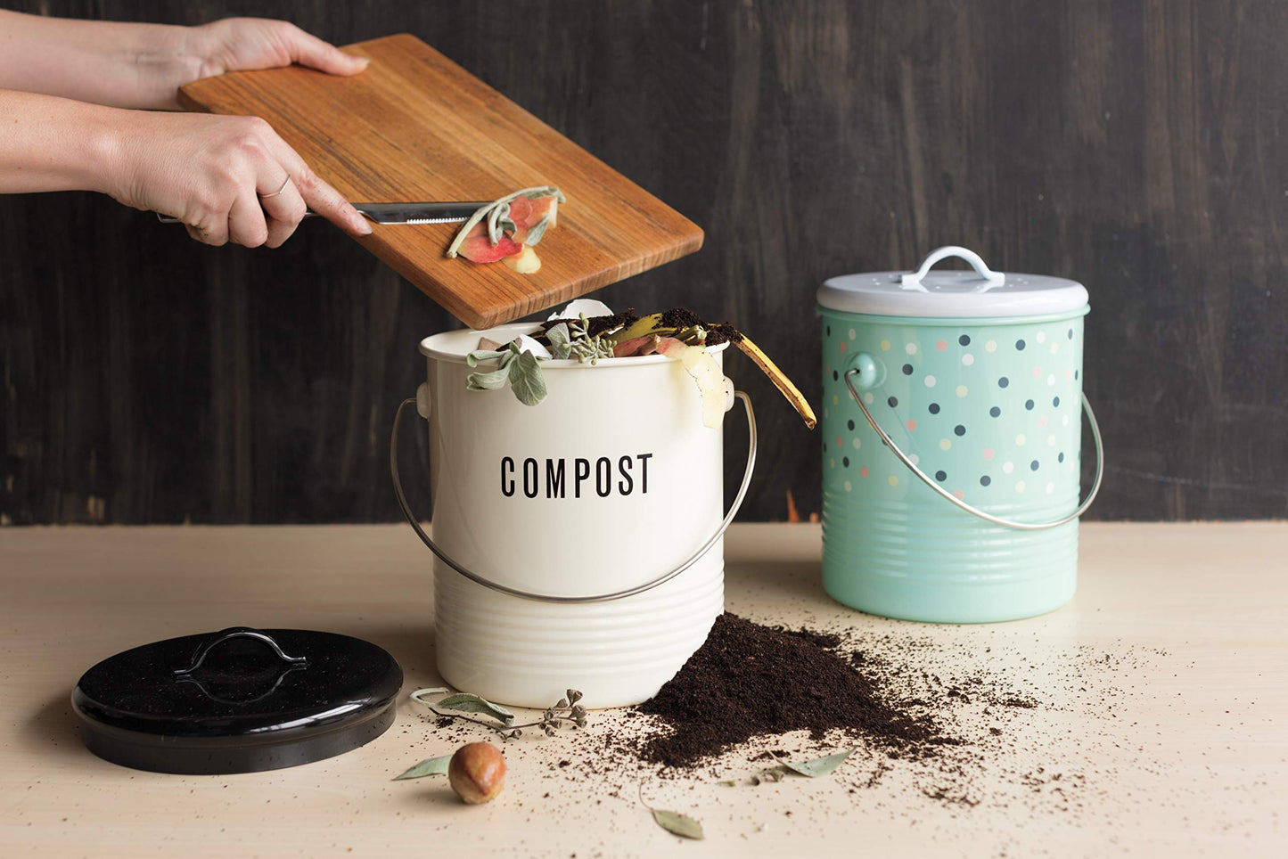Now Designs Vintage Compost Bin, Ivory