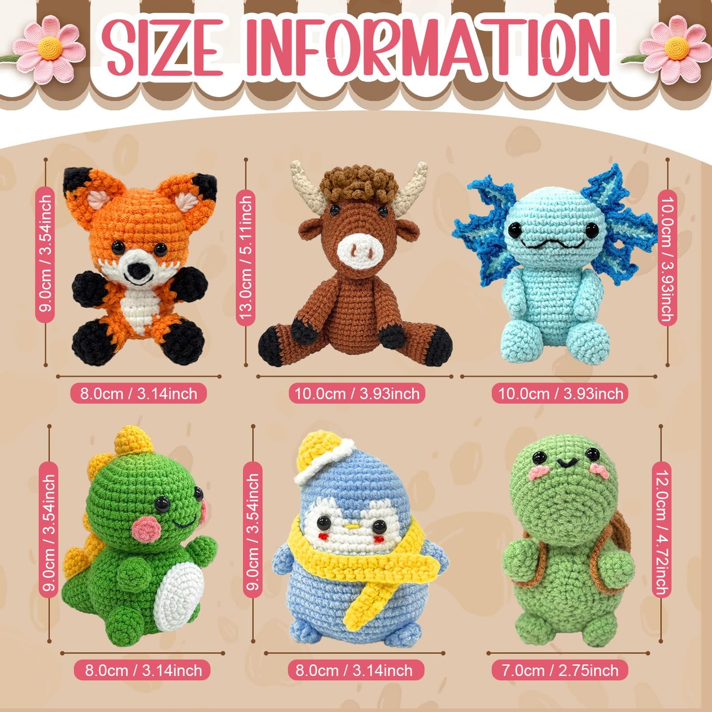 OurWarm 6PCS Crochet Kit for Beginners, DIY Crochet Animals for Great Gifts, Knitting Kit for Beginners with Step-by-Step Video Tutorial, Crocheting Kits for Manual Lovers Birthday and Holiday Gift