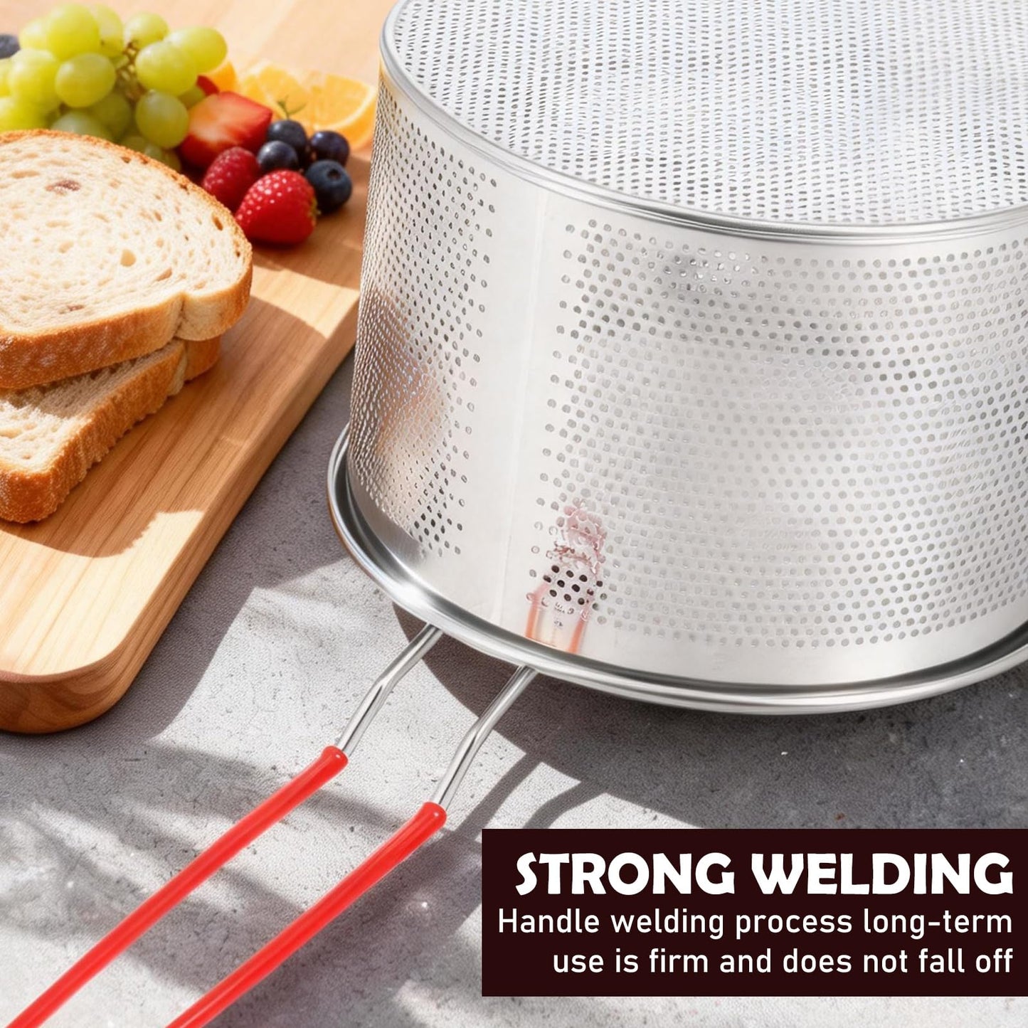 3 Pcs Stainless Steel Pasta Strainer Set with Removable Handles, 5.4" 6.2" 7" Spider Strainer Skimmer Basket for Boiling, Deep Frying & Blanching, Professional Noodle Colander