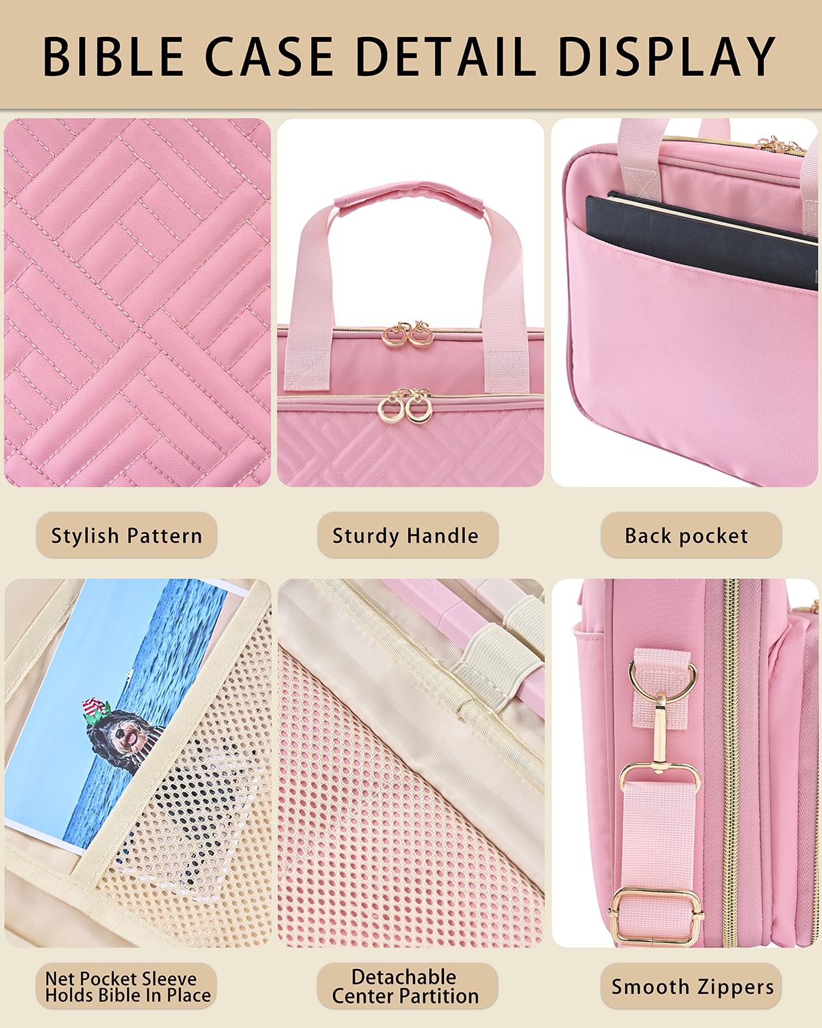 ZHITTHOME Bible Cover for Women Journaling Kit, 【w/12 Highlighters, 75 Tabs】 Large Bible Study Supplies & Christian Gift for Women and Teens (Pink)