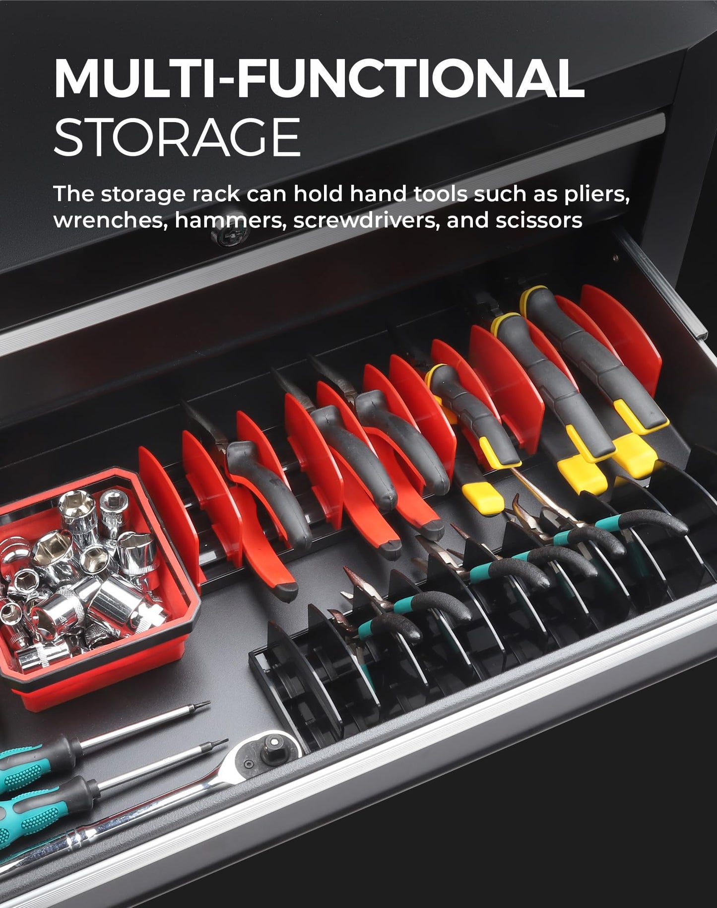 Reniteco Plier Organizer Rack, Pliers Holder with Non-Slip Rubber Base and Adjustable Dividers, 11-Slot Tool Box Organizer, Cutter Organizers, Tool Drawer Organizer(Pliers Not Included)
