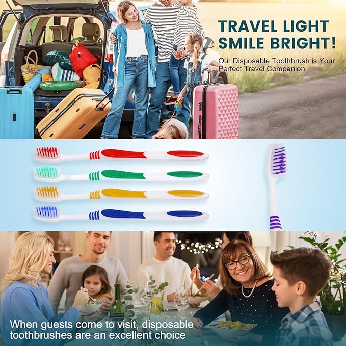 Navona 70 PCS Premium Individually Wrapped Bulk Toothbrush Pack, Disposable Toothbrushes, Kids Toothbrush, Medium Soft Bristle Toothbrushes, Ergonomics Handle, Perfect for Travel Hotel Donation
