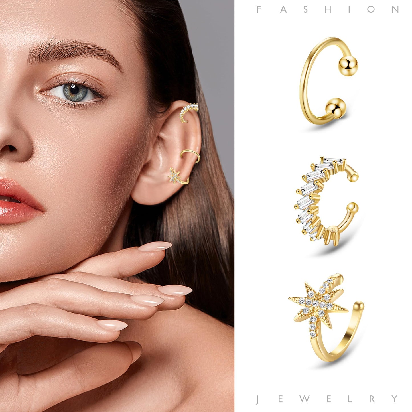 Dochais 9Pcs Ear Cuff 14K Gold Plated Cuff Earrings Gold Ear Cuffs Non Pierced Ear Clips Cartilage Earring Fake Earrings Gold