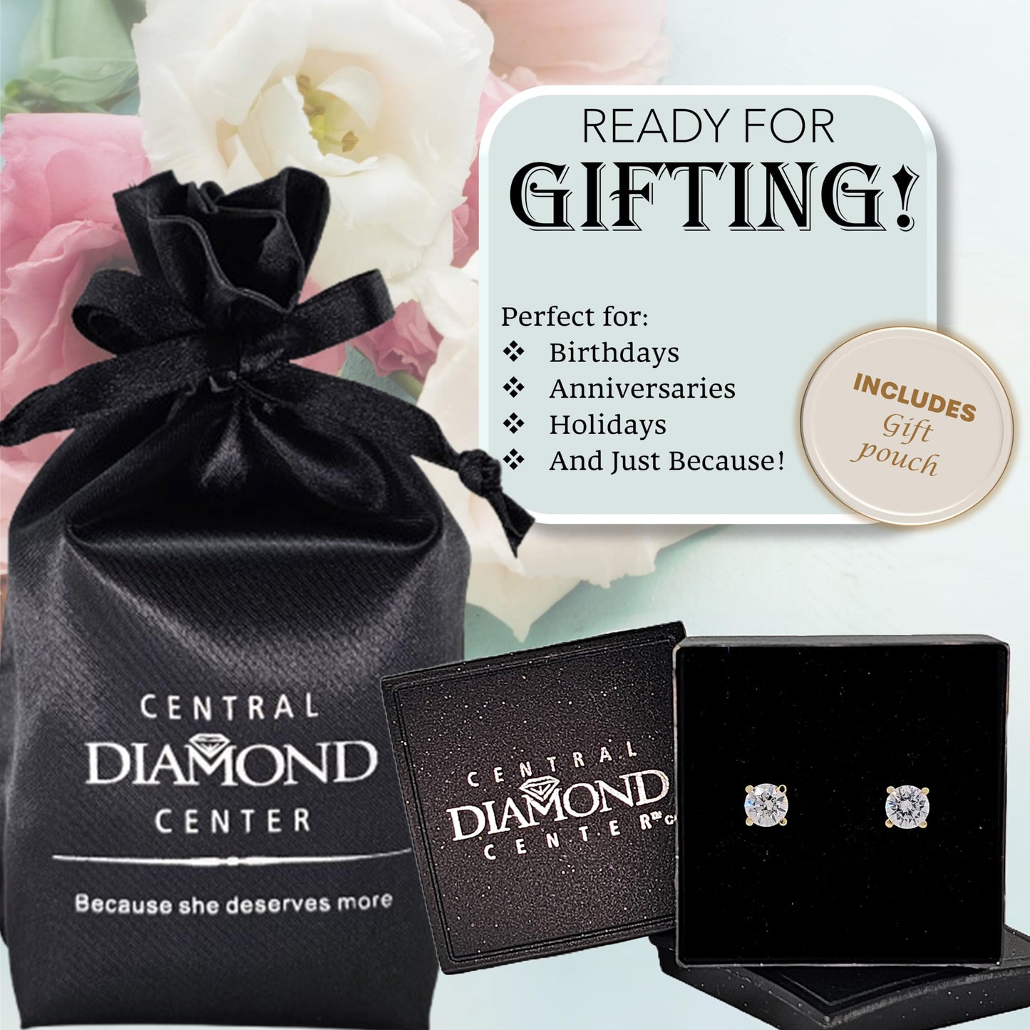 Central Diamond Center Round Simulated Diamond Stud Earrings Hypoallergenic Metal & Sterling Silver CZ - 5.25mm (1.00cttw) Yellow