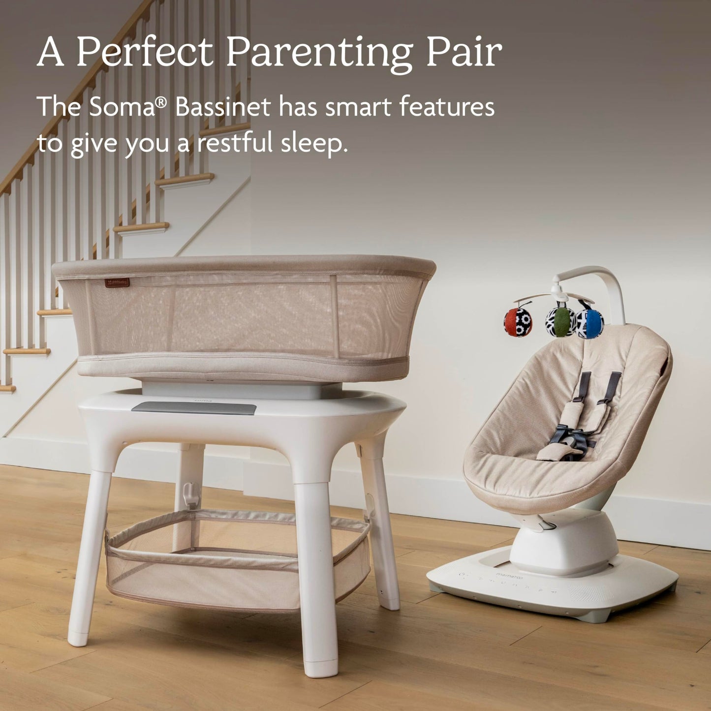 UPPAbaby Mamaroo Smart Swing – Customizable Soothing Modes with MotionSync Technology – Infant Recline + Bluetooth Enabled – Included Newborn Insert – Charlie (Sand Mélange)