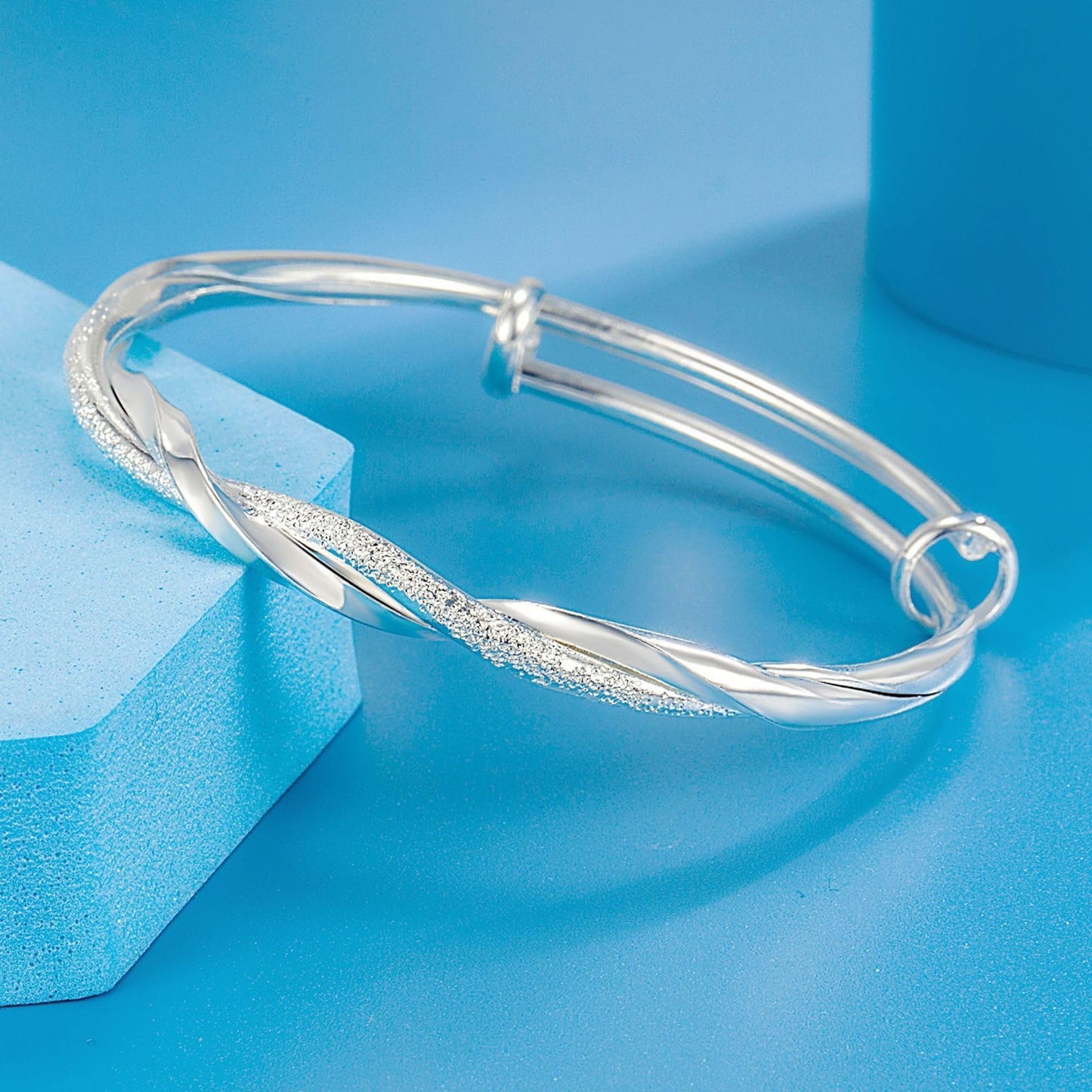 MENGSHA 925 Sterling Silver Cuff Bangles for Women Dainty Cubic Zirconia Morbius Bangle Bracelets Adjustable Cross Twisted Bracelet Shiny Bangle Jewelry for Mom Wife Christmas Day