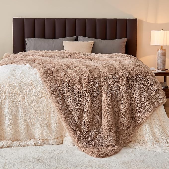 GONAAP Fuzzy Faux Fur Throw Blanket Taupe Super Soft Cozy Plush Fuzzy Shaggy Blanket for Couch Sofa Bed (Taupe, Throw(50"x60"))