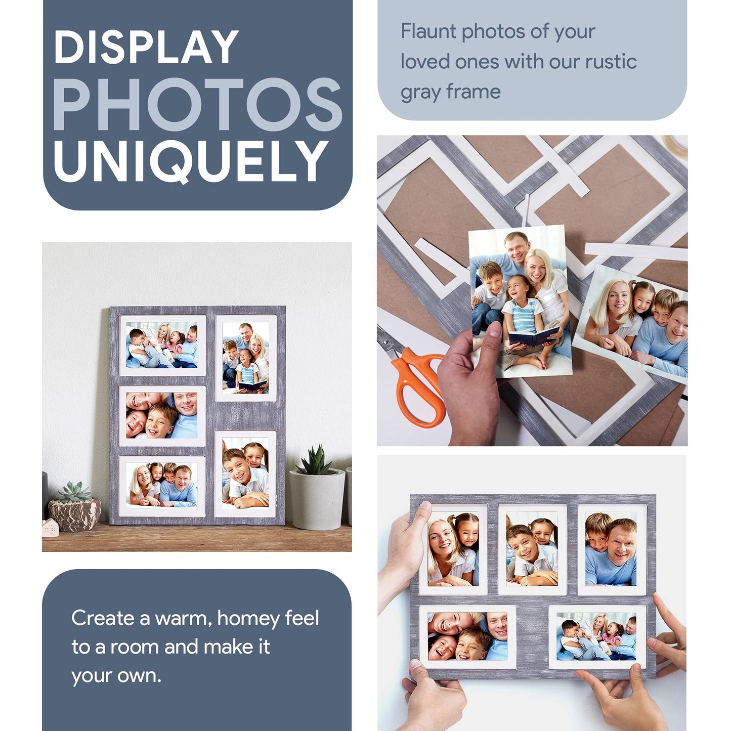 Great Lakes Memories GLM 4x6 or 5x7 Collage Picture Frames for Wall, Holds 5 Photos with Glass & Mat, 5x7 Picture Frame, Picture Frames Collage Wall Decor (Gray)