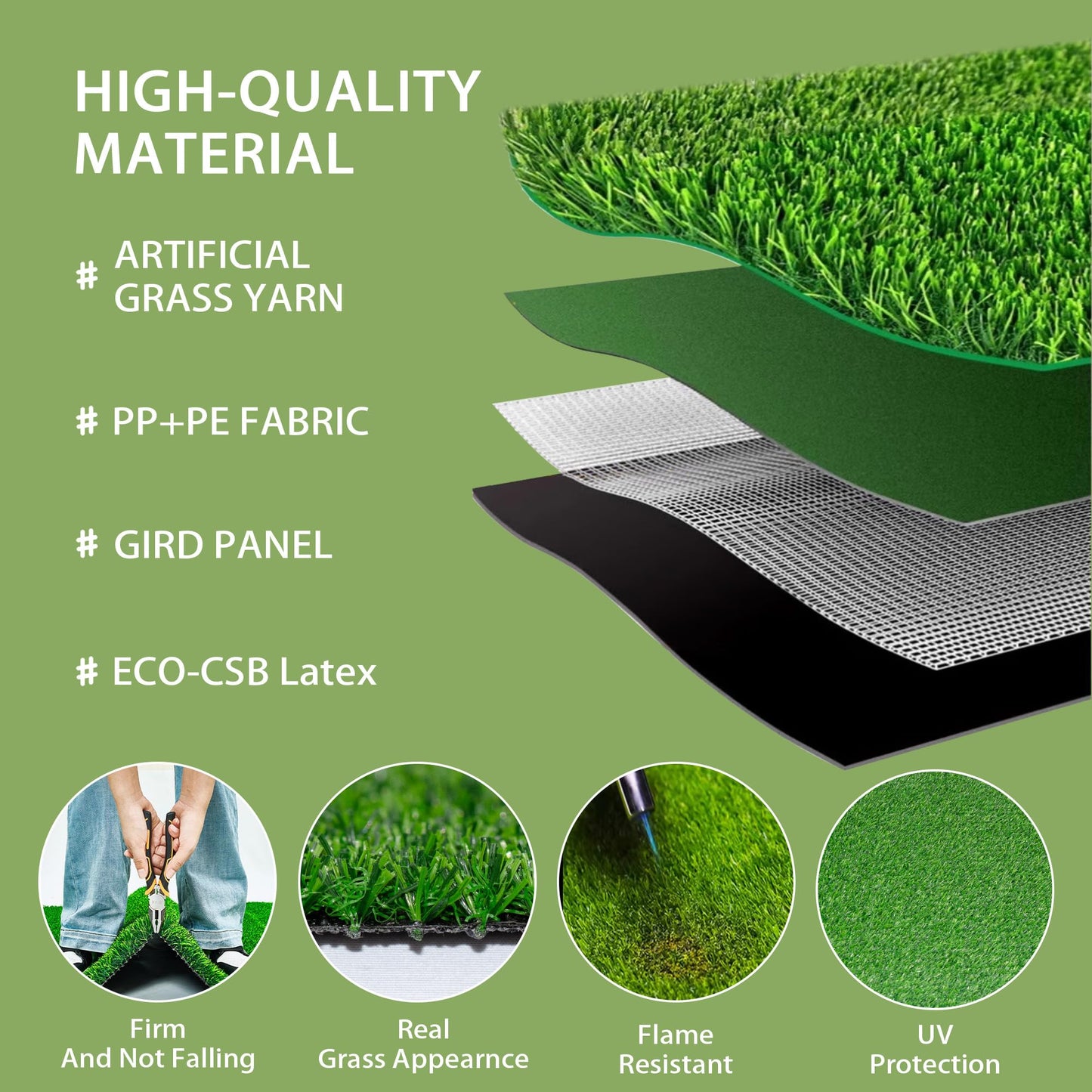 VERDIGRASS Artificial Grass Mat 12x12 Inch,Fake Grass Turf Patch,Synthetic Grass Indoor Outdoor,Patio Grass Tiles Realistic Grass Rug with Drainage Hole for Table Decoration