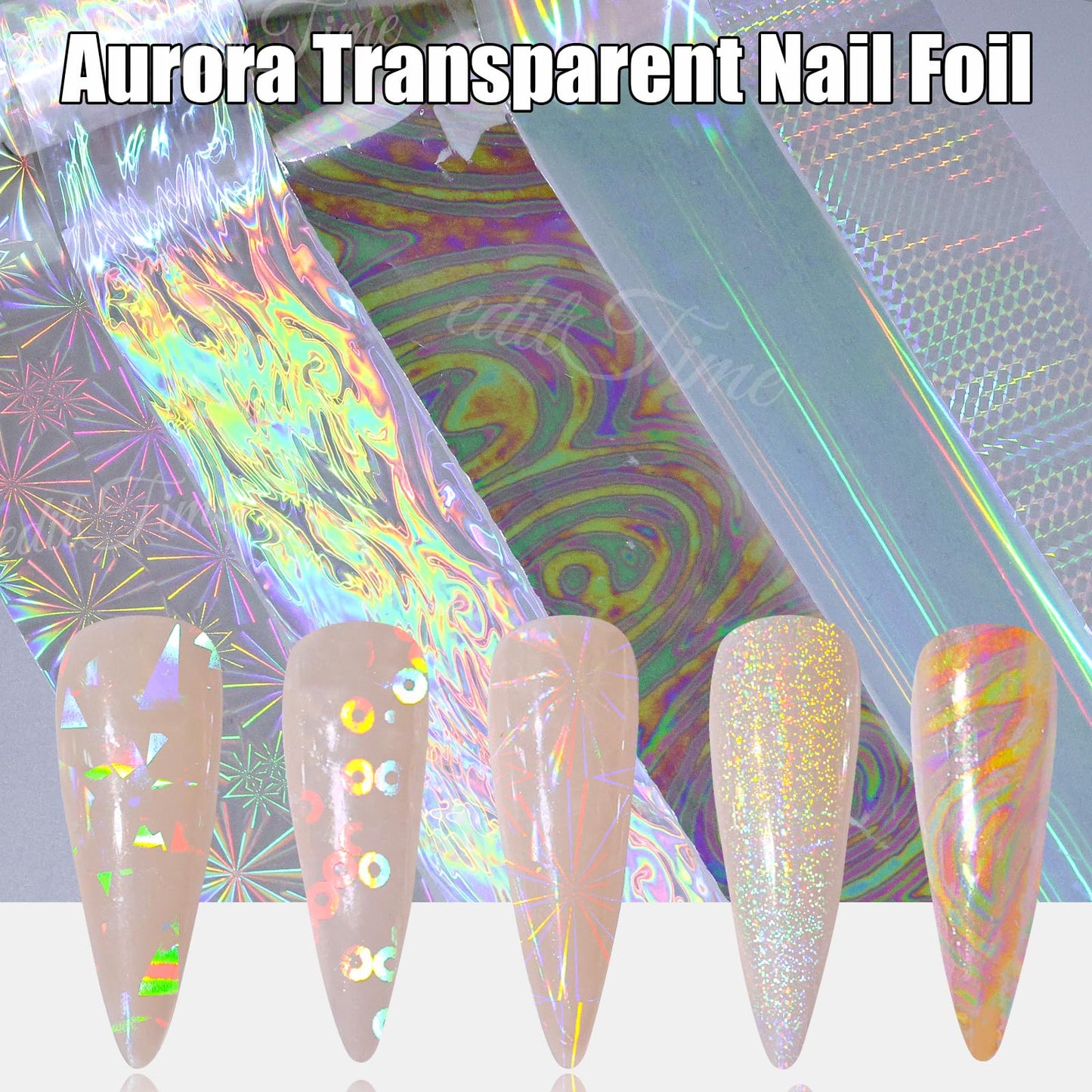 10 Rolls Aurora Nail Foil Clear Laser Glass Fragment Nail Transfer Nails Art Holographic Nails Foils Design Stickers Decals Design for Nails Manicure DIY Nails Decoration (10 Rolls Aurora-3)