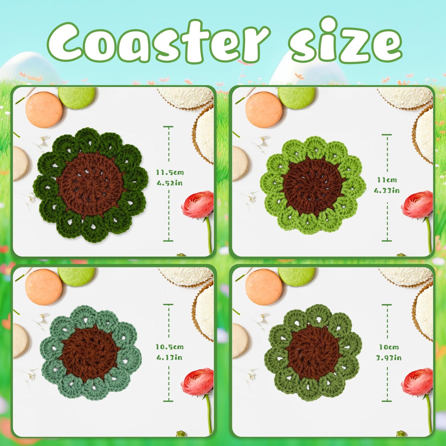 LUNARM Crochet Kit for Beginners, Crochet Start Kit Green Plant Coasters with Step-by-Step Video Tutorials, Easy-to-Learn Knitting with Hook and Yarn, Beginner-Friendly