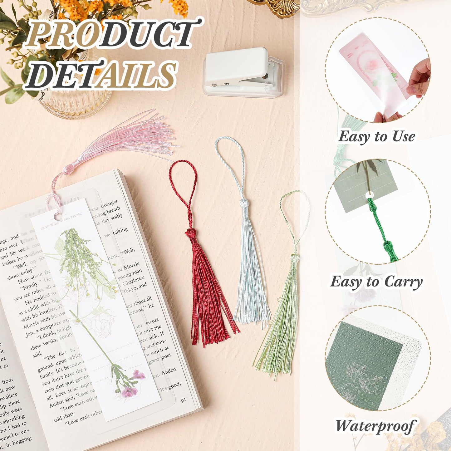 Fuyoooo 301 Pcs DIY Bookmark Making Kit 150 Bookmark Laminating Pouches 5 Mil Hot Laminator Sleeves with 150 Rainbow Tassels and Puncher Fit Most Pouch Laminating Machines(2.36 x 6.3 Inches)