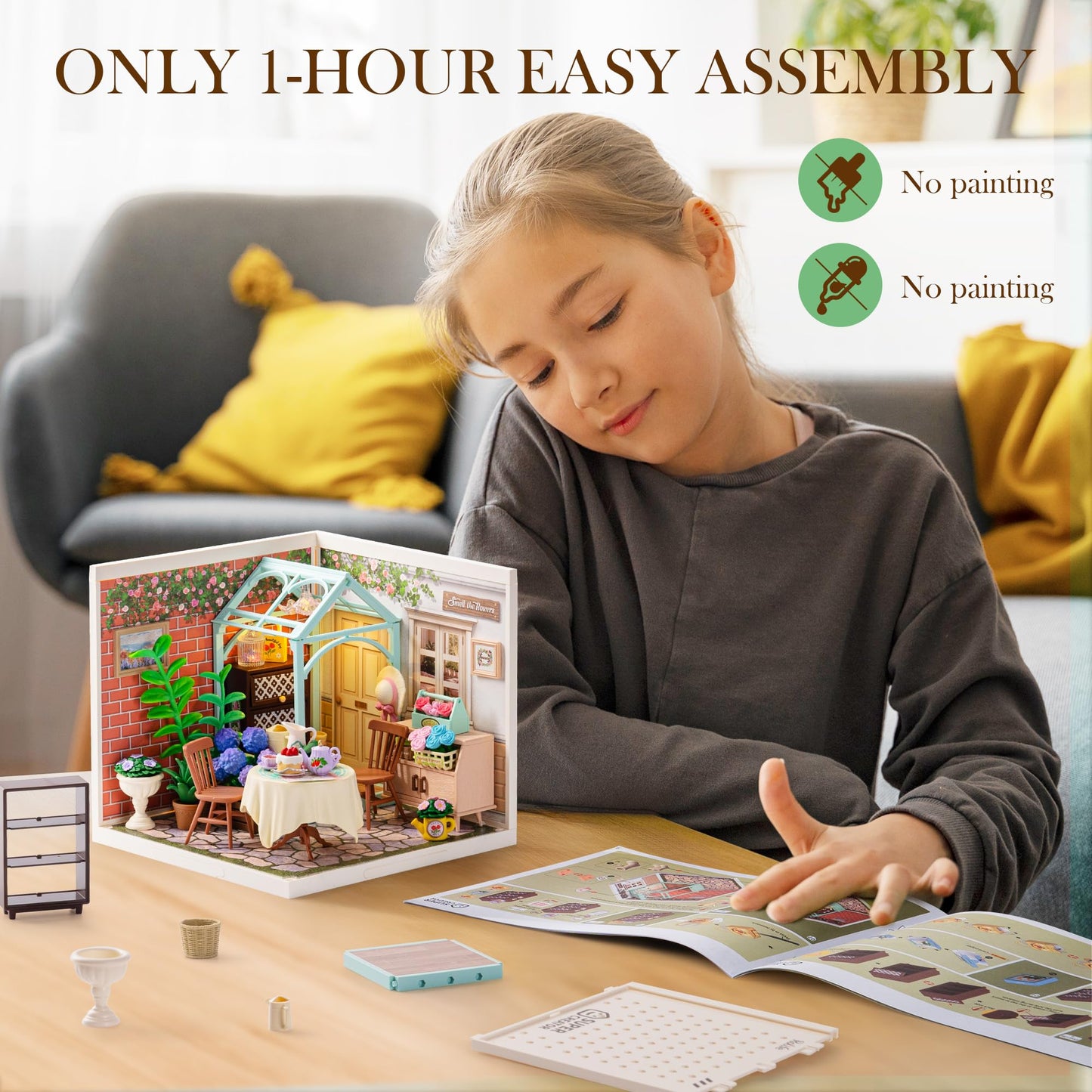Rolife Super Creator-DIY Plastic Miniature House for Adults, Mini Blocks Model Kit Building Set for Teens 8-12, DIY Crafts/Hobbies/Building Blocks Toys for Teens&Adults (Blooming Tea Garden)