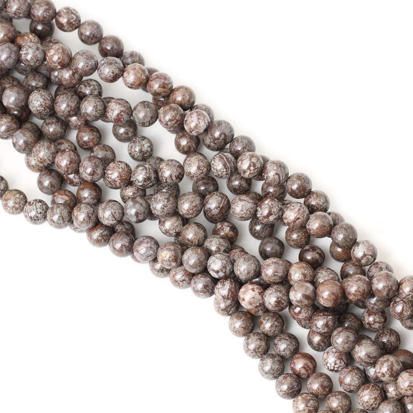 CHEAVIAN 45PCS 8mm Natural Brown Snowflake Jasper Gemstone Round Stone Loose Beads for Jewelry Making 1 Strand 15"