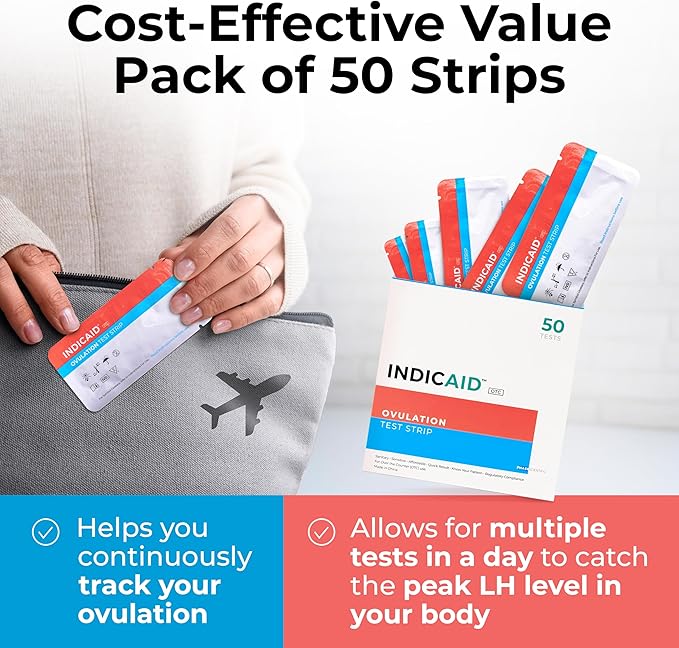 INDICAID Ovulation Test Strips 50 Pack – Rapid Results in 5 Minutes - Ovulation Tests for Women - Accurate Fertility Test - Ideal Ovulation Predictor Kit for Easy Home Testing