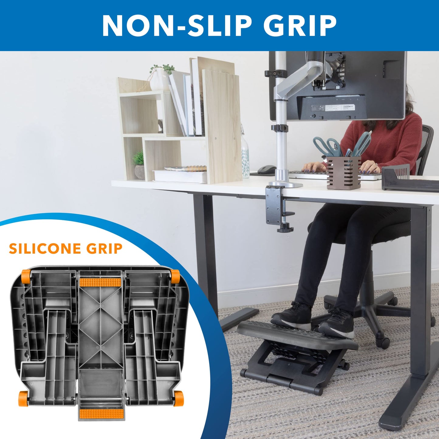 Mount-It! Ergonomic Under Desk Footrest with Massage Rollers, Adjustable Height & 30° Tilt Foot Rest Under Desk (4.25"–6.75"), Office Foot Stool with Non Slip Surface