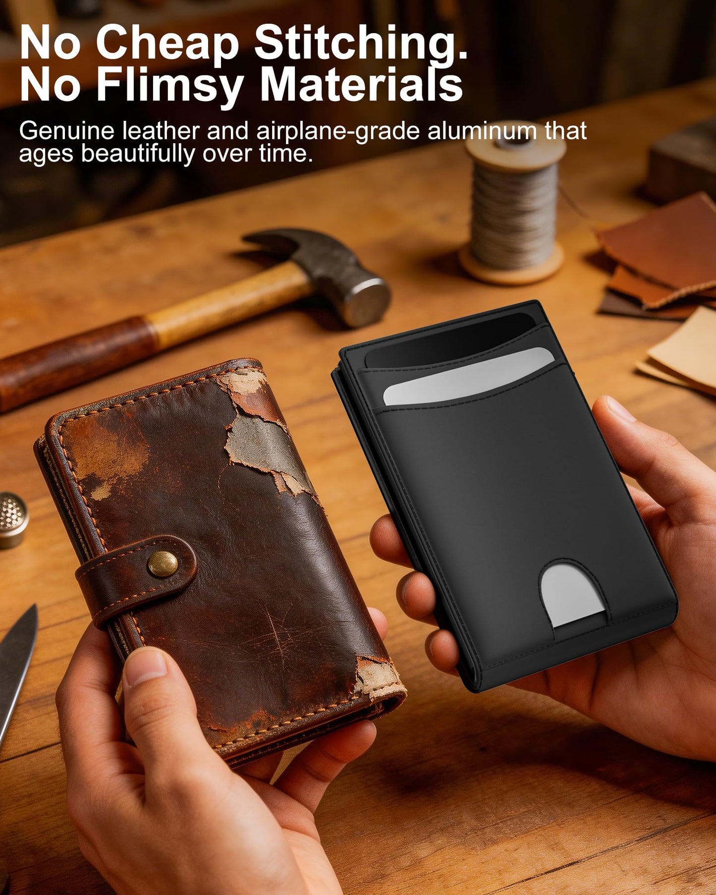 ERUSEHE Wallet for Men: Pop Up Card Case, RFID Blocking, Slim, Minimalist, Genuine Leather, Front Pocket, Smart, Thin, Compact, Magnetic Flap Closure - 2 ID Windows, Up to 12 Cards & 15 Bills (Black)