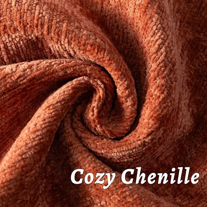 Burnt Orange Fall Decorative Throw Pillow Covers 26x26 Inch Set of 2 Cozy Soild Chenille Cushion Cases Soft Textured Square Couch Pillows Cover Boho Accent Farmhouse Pillowcases for Bed