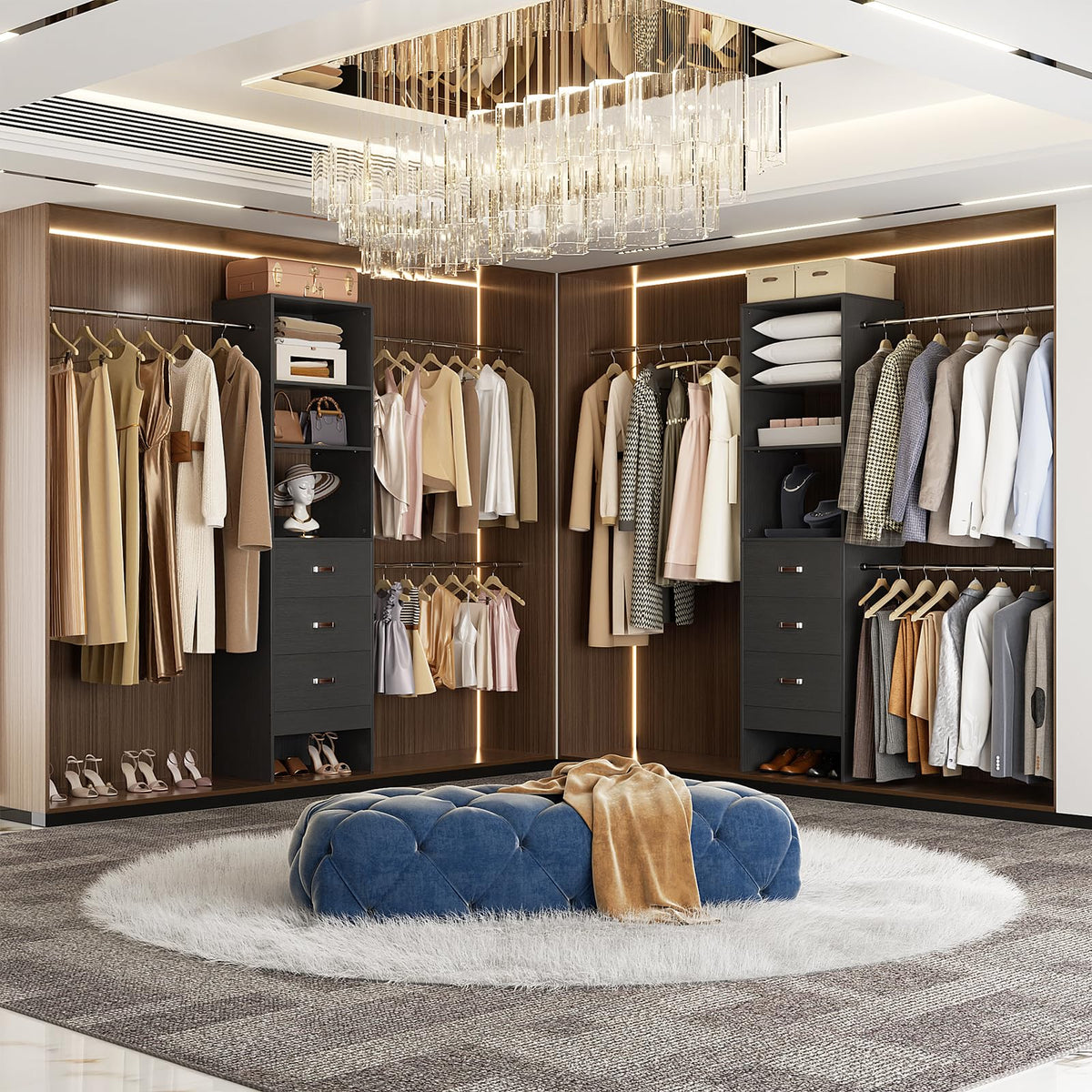 96'' Closet Organizer System with 3 Hanging Rods