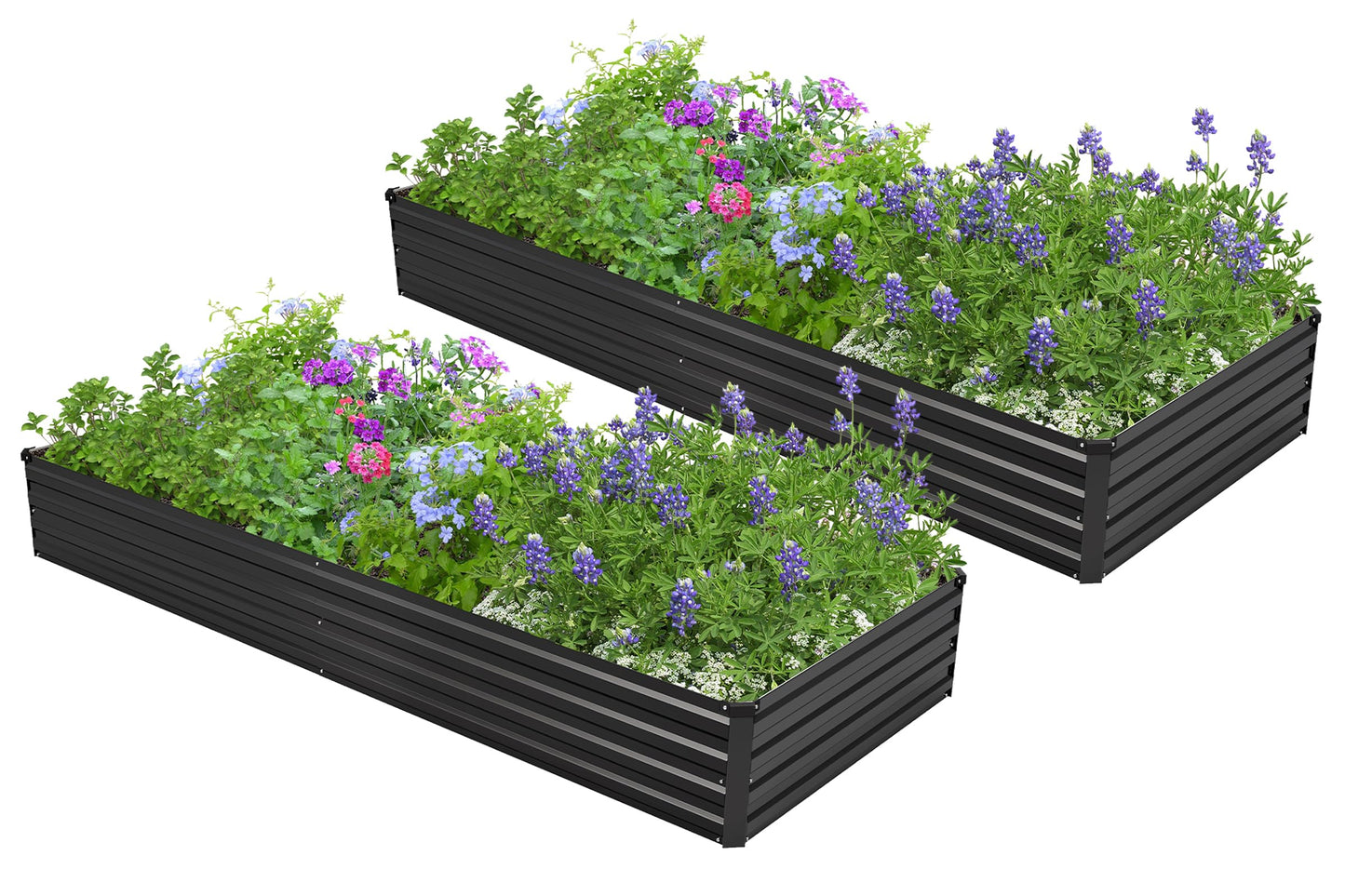 Easllre 2PCS 7x3x1ft Galvanized Raised Garden Bed,Outdoor Planter Box Metal Patio Kit Planting Bed for Vegetables Flowers Herb,Black